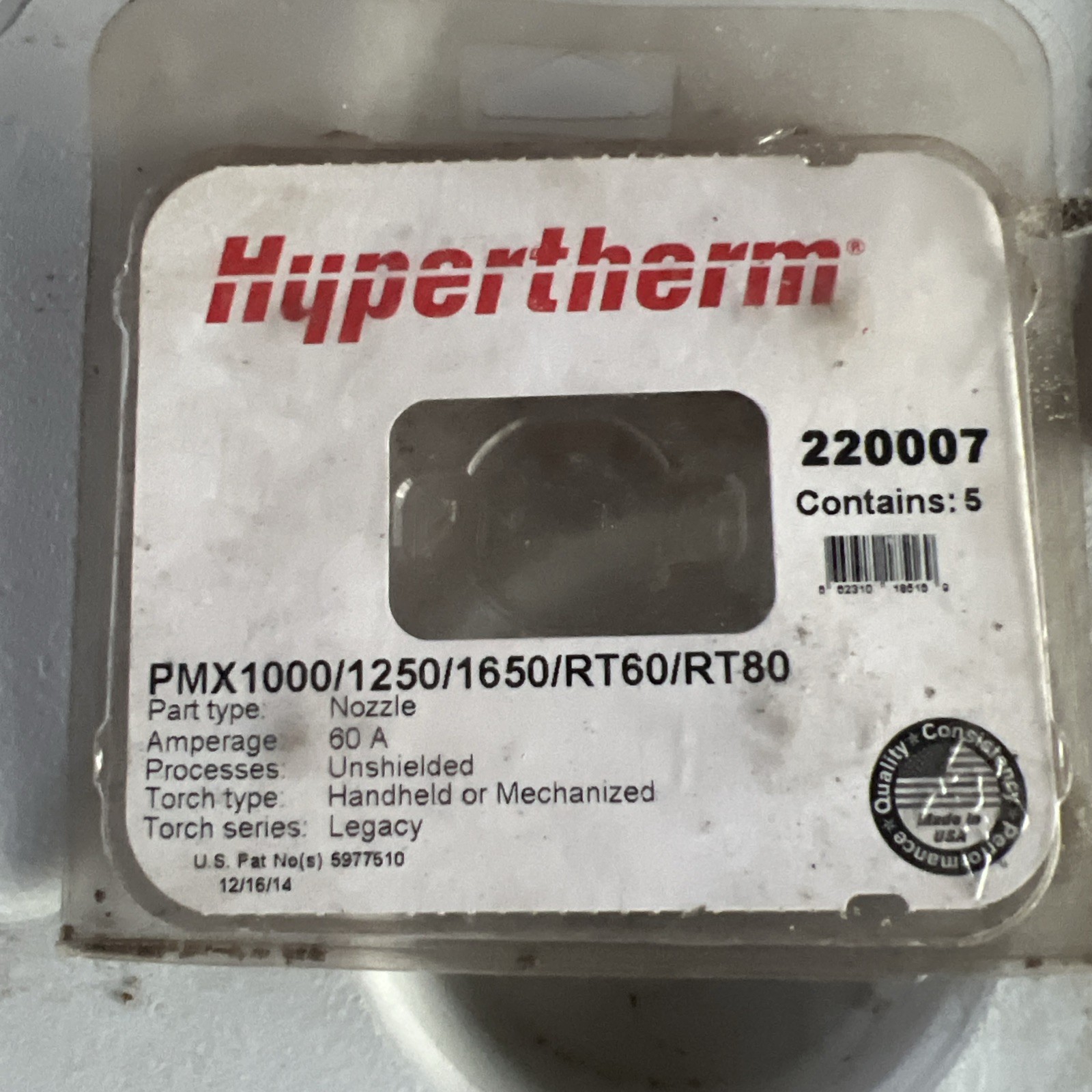 Hypertherm 220007 Genuine Powermax 1000/1250/1650 Extended Nozzle, Pack of 5