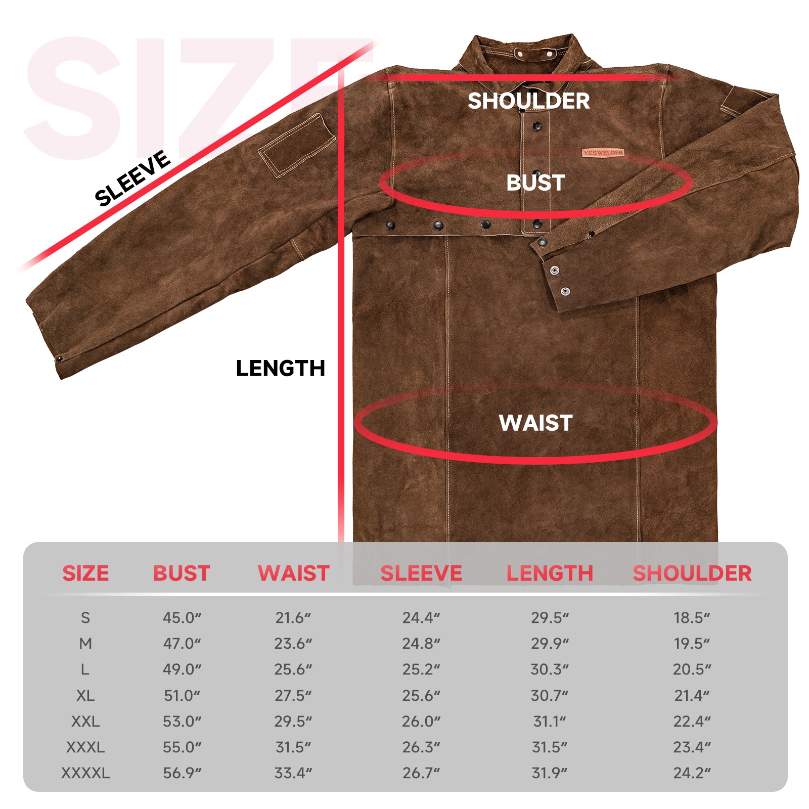 YESWELDER Leather Welding Jacket With Gloves- Heavy Duty Split Cowhide Open Back