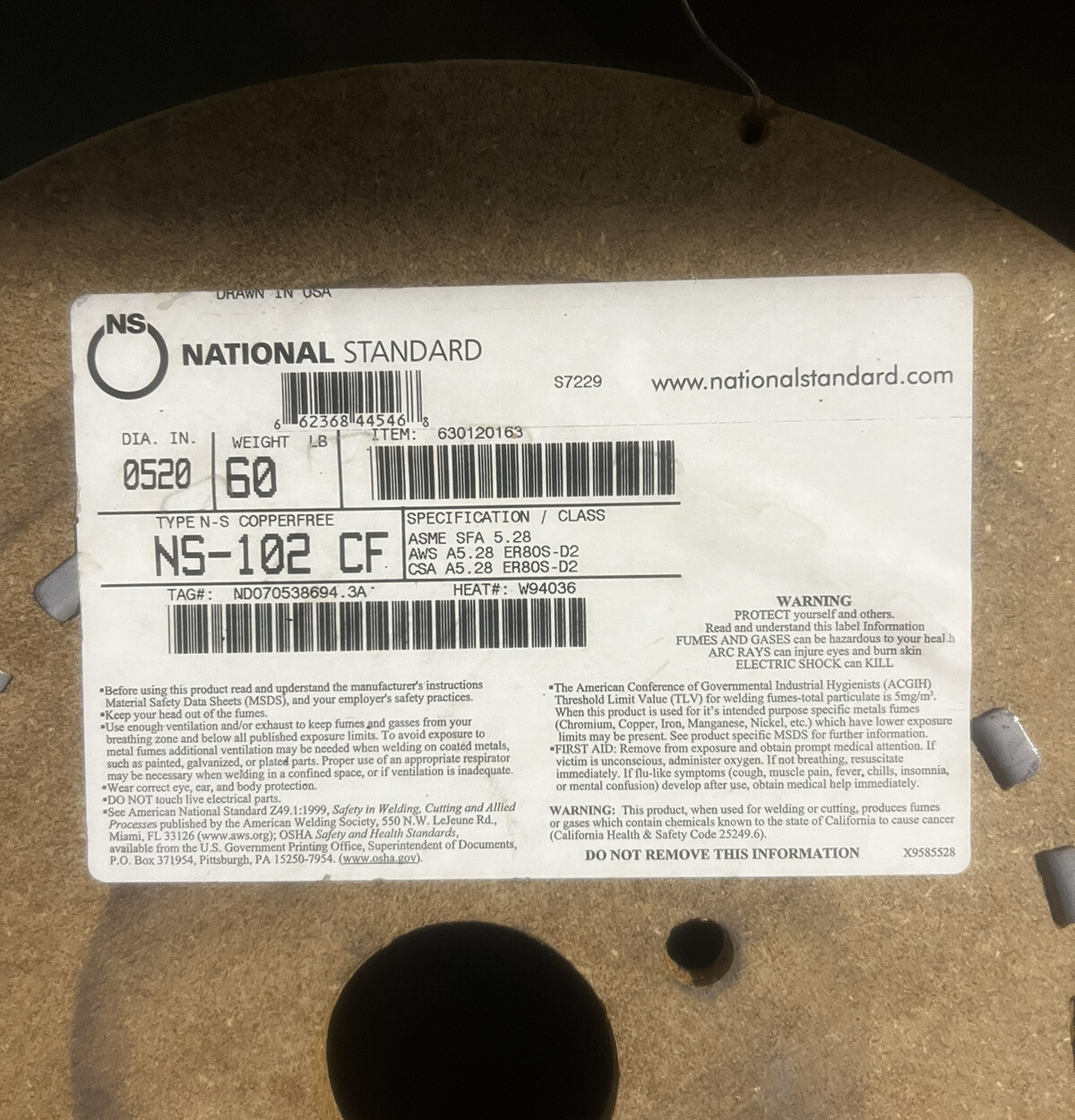 NATIONAL STANDARD 0.520 COPPER FREE WELDING WIRE NS-102- CF 60 LB. SPOOL