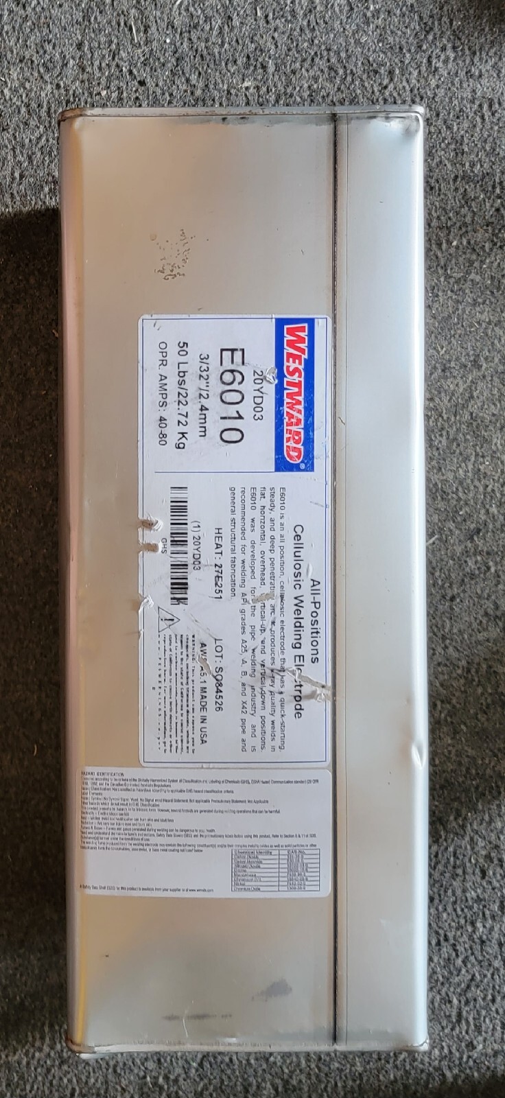 WESTWARD 14″ Welding Electrode 3/32″ Dia., AWS E6010, 50 lb. 20YD03