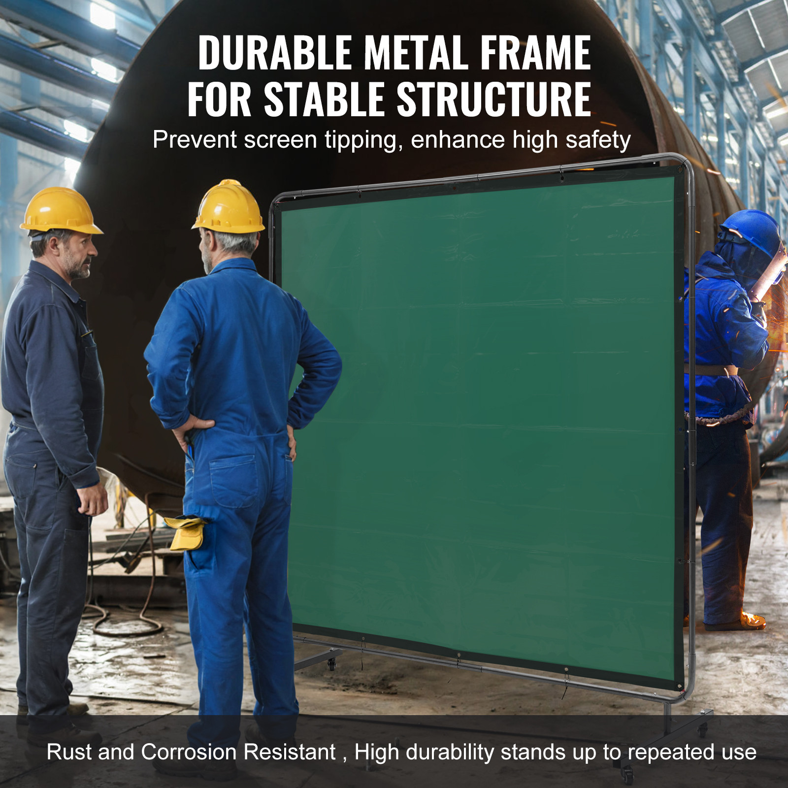 VEVOR Welding Screen with Frame 6′ x 6′ Welding Curtain Screen on 4 Wheels Green