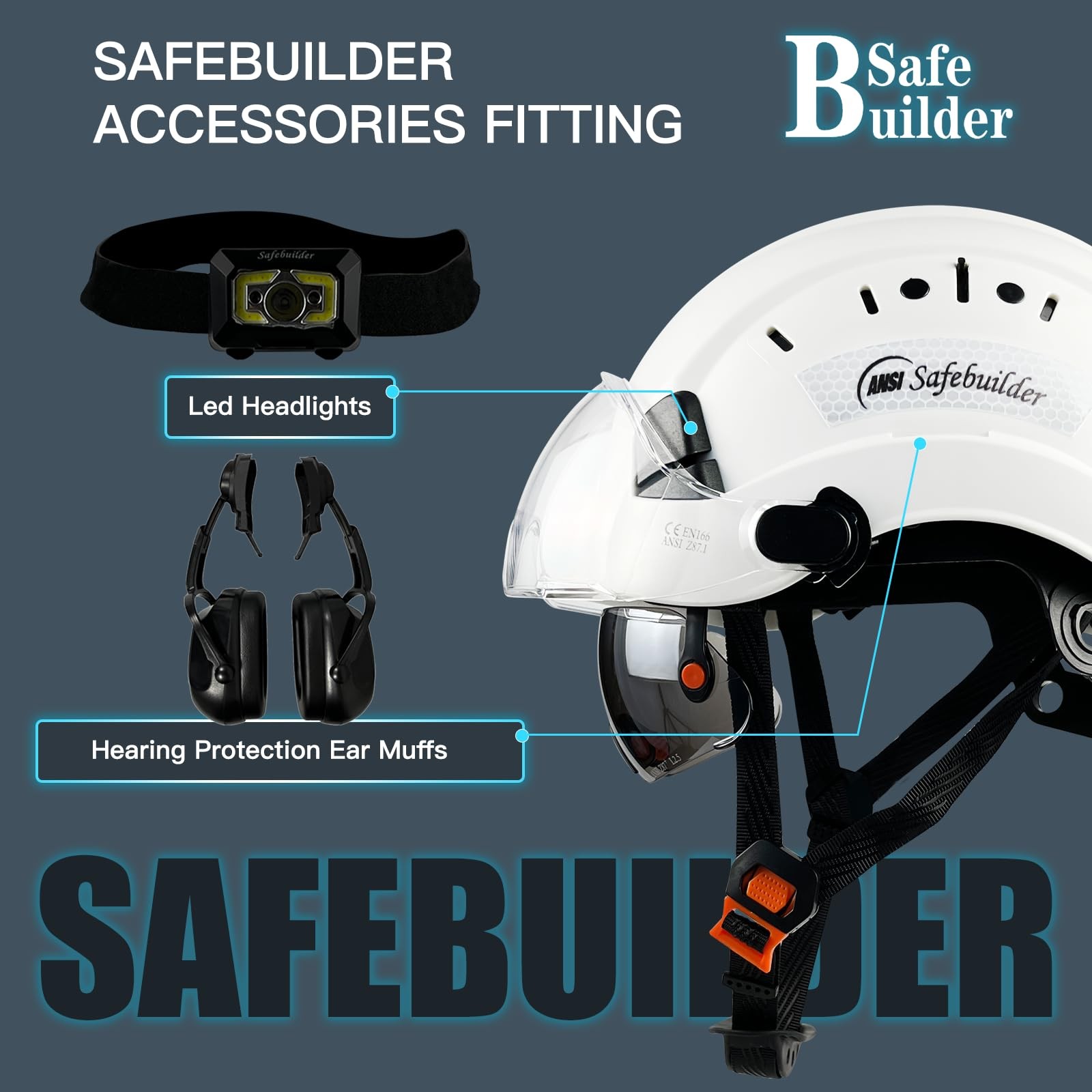 SAFEBUILDER Construction Safety Helmet with Build-in Visor ABS Hard Hat with …