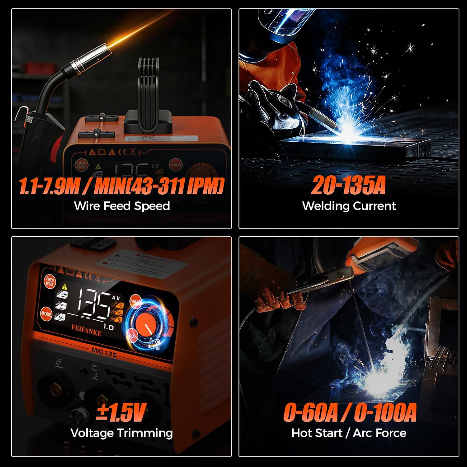 135A MIG Welder, 110V Flux Core Mig/Stick/Mma/Lift TIG 3 in 1 | Clear Digital Di