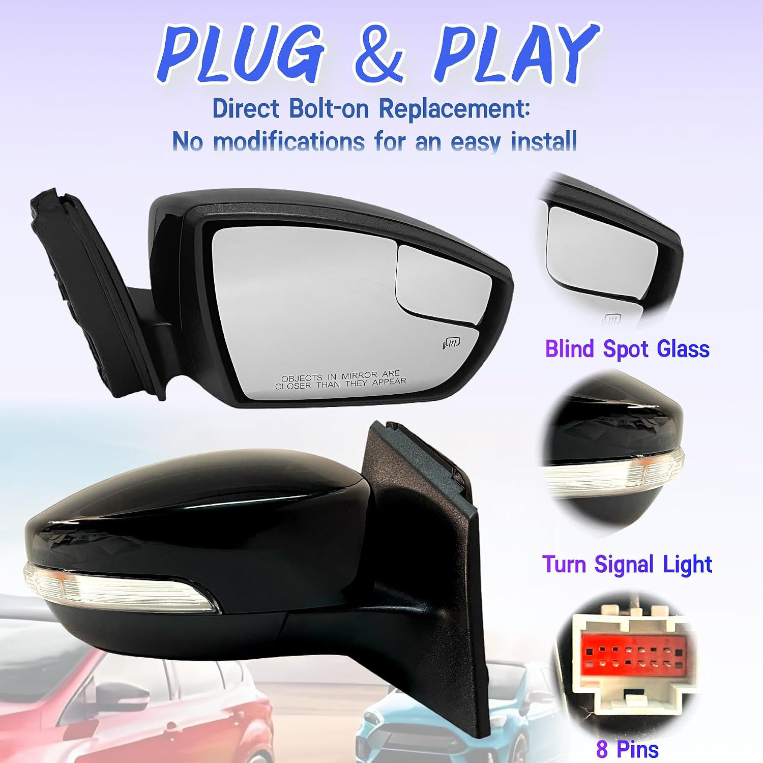 Passenger Side Mirror Compatible with Ford Focus 2015-2018 – Heated Glass, Turn