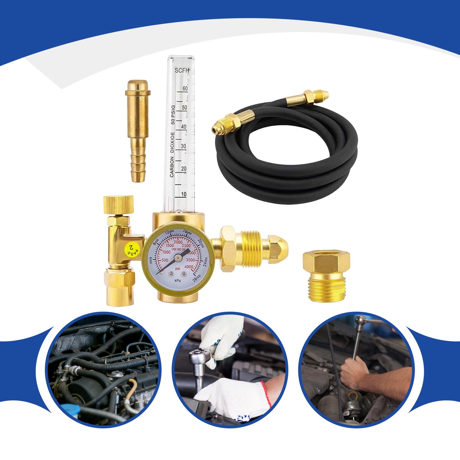 Welding Gas Regulator with Flowmeter CGA-580 0–60 SCFH 0–4000 PSI Hose