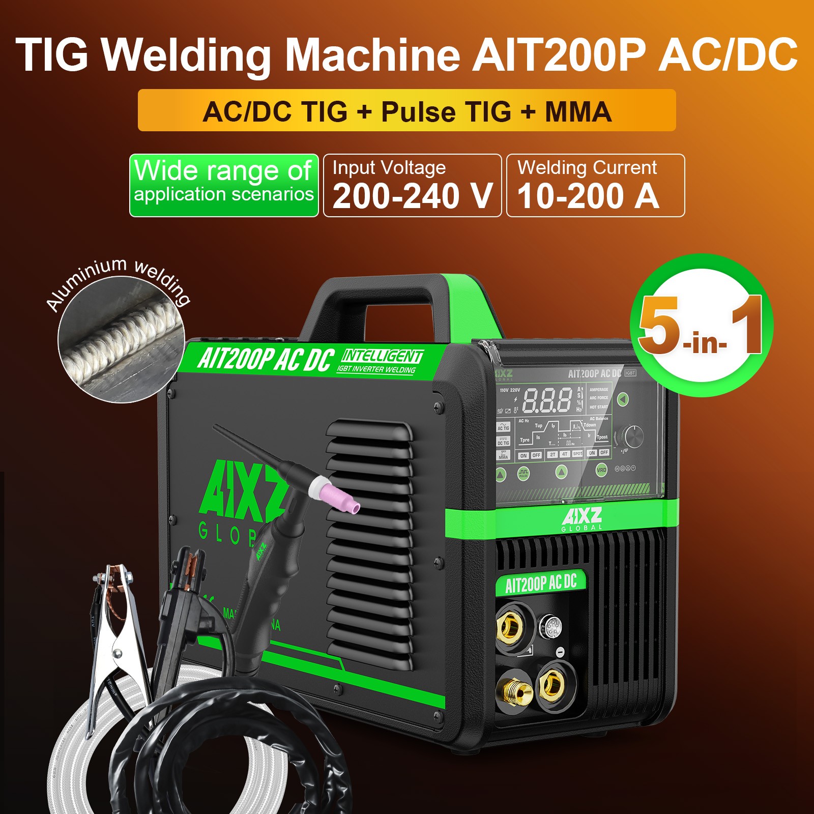 200Amp AC DC TIG Welder 110/230V Pulse Aluminium HF TIG/MMA Machine w/FOOT PEDAL
