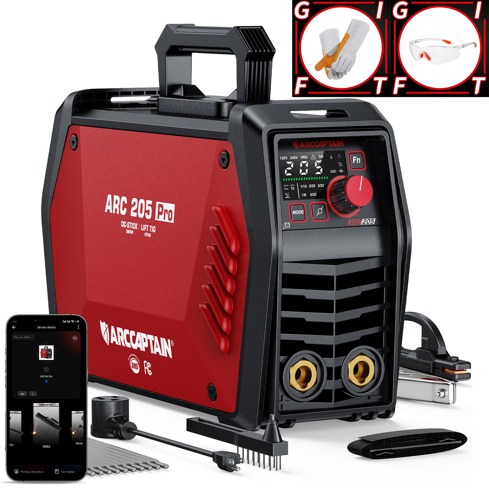 ARCCAPTAIN Stick Welder iControl 205Amp Pro 2-in-1 ARC/Lift TIG MMA 120V/240V US