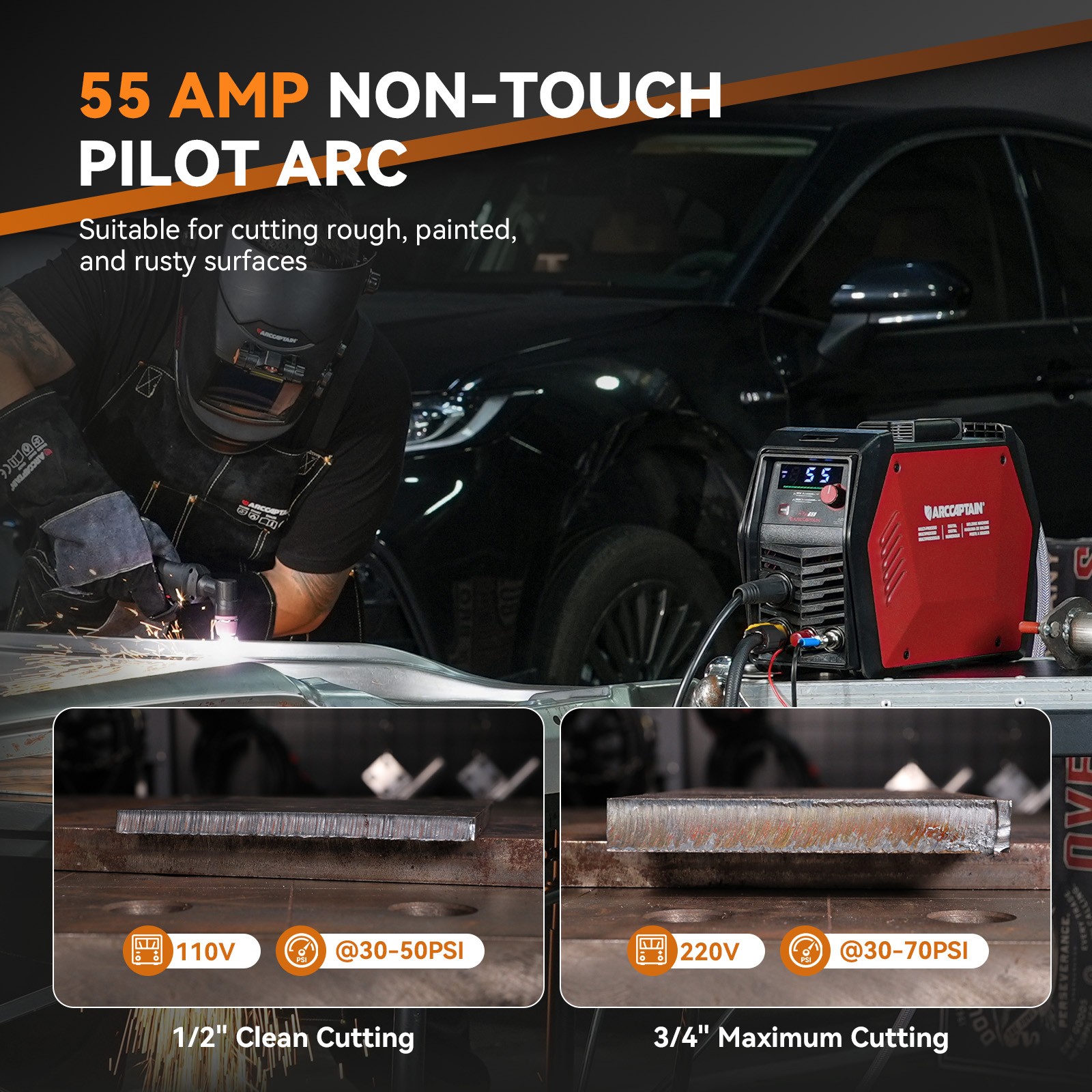 ARCCAPTAIN iControl 55Amp Non-Touch Pilot Arc 120V/240V Plasma Cutter Machine