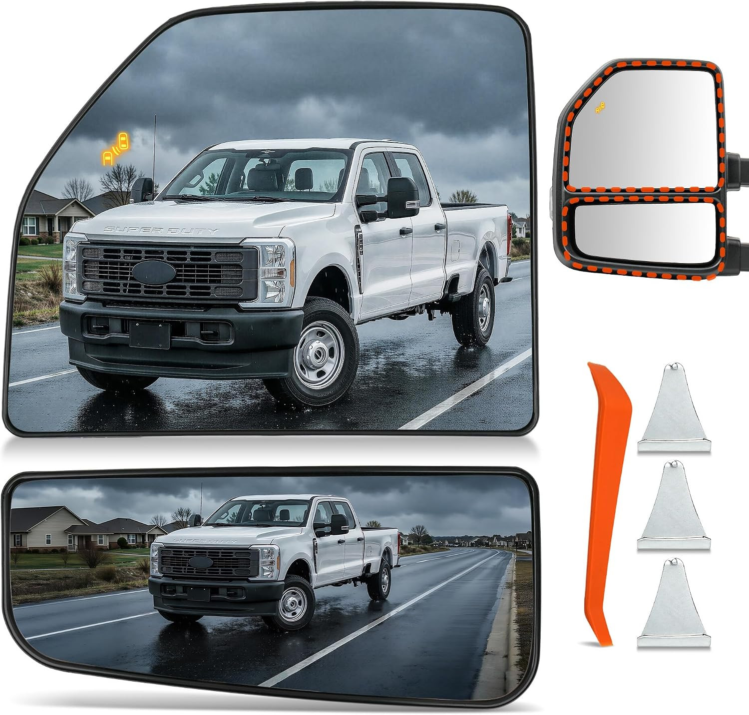 Driver Side (Lower & Upper) Mirror Glass Replacement for 2015-2024 Ford F150 F25