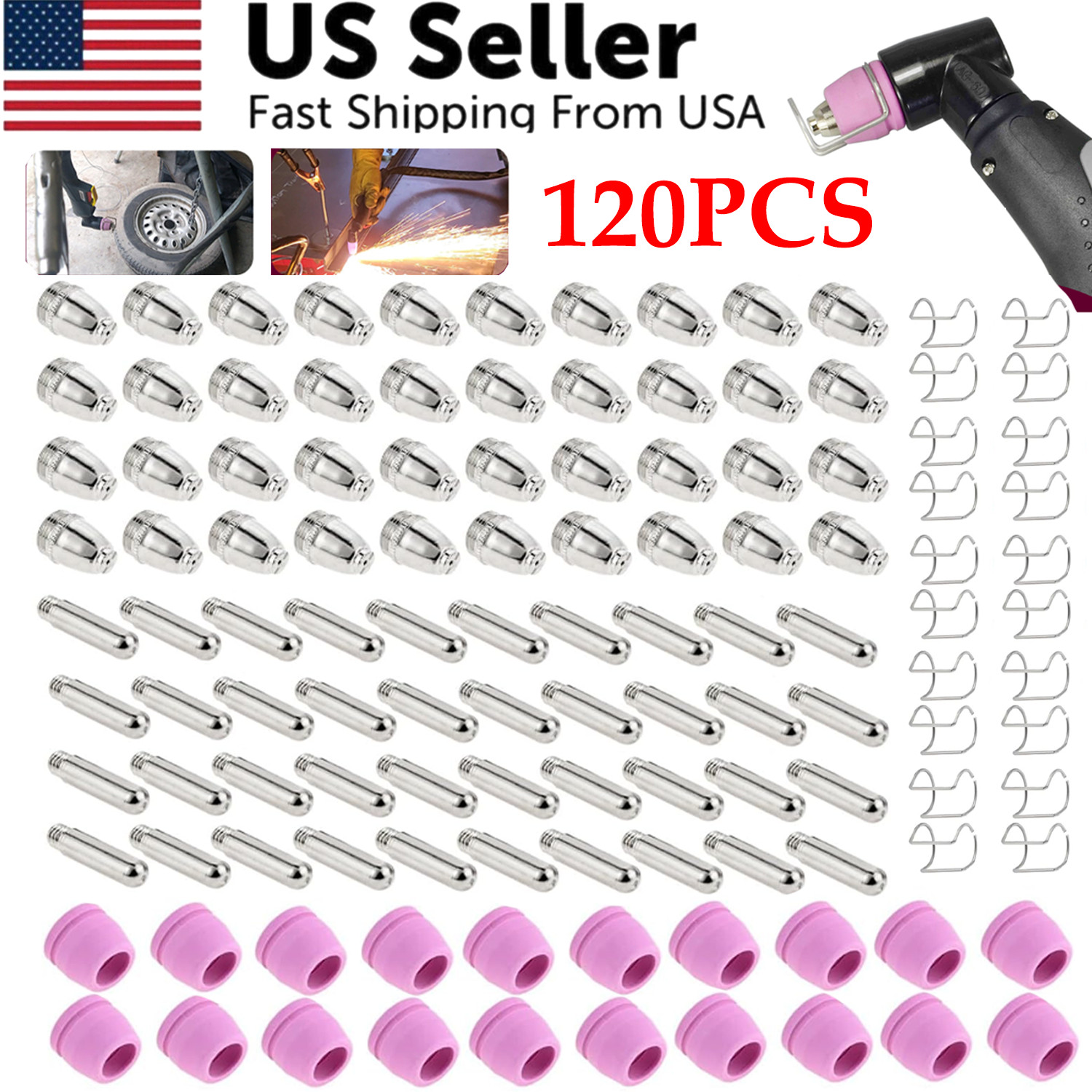 120pcs Plasma Cutter Torch Consumables Kit 60Amp for SG-55, AG-60, WSD-60 CUT50