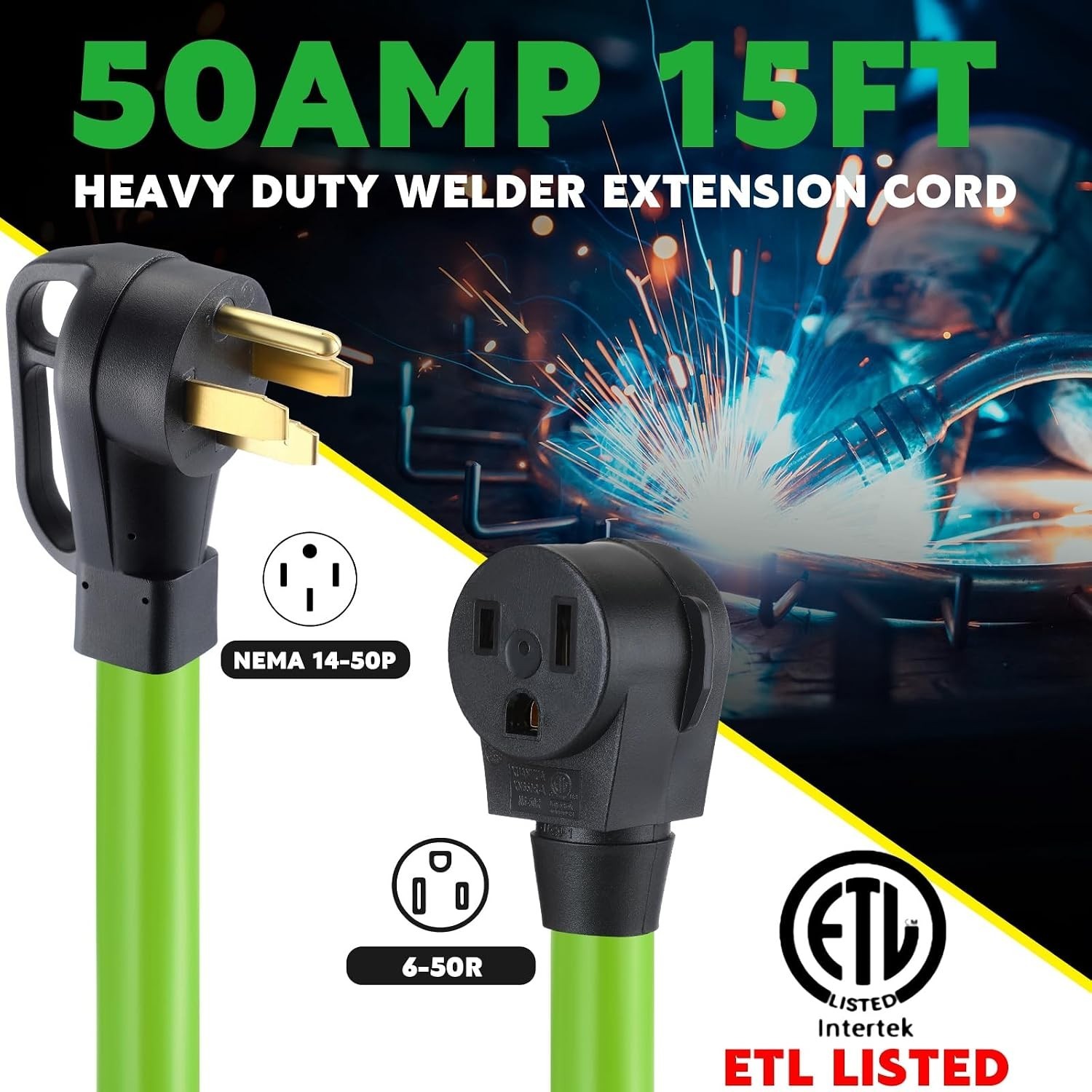 50 Amp NEMA 14-50P to 6-50R Adapter Cord – Durable 15FT Power Cable for Welders