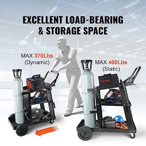 3 Tier 400lb Welding Cart with Tank Chains Swivel Casters