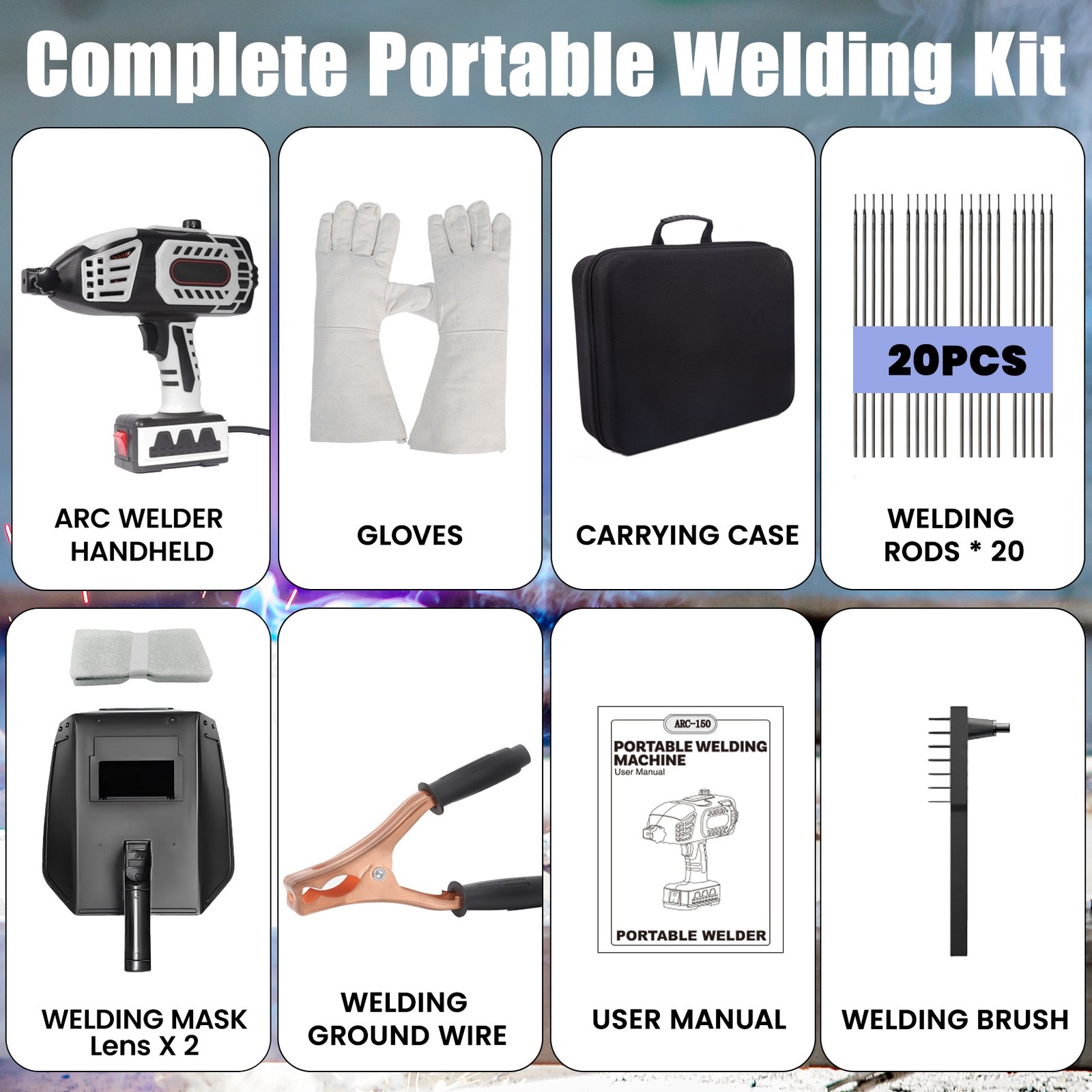 Handheld Welding Machine 110V 20-150Amp Portable ARC Welder Gun w/ 20x Rods Grey