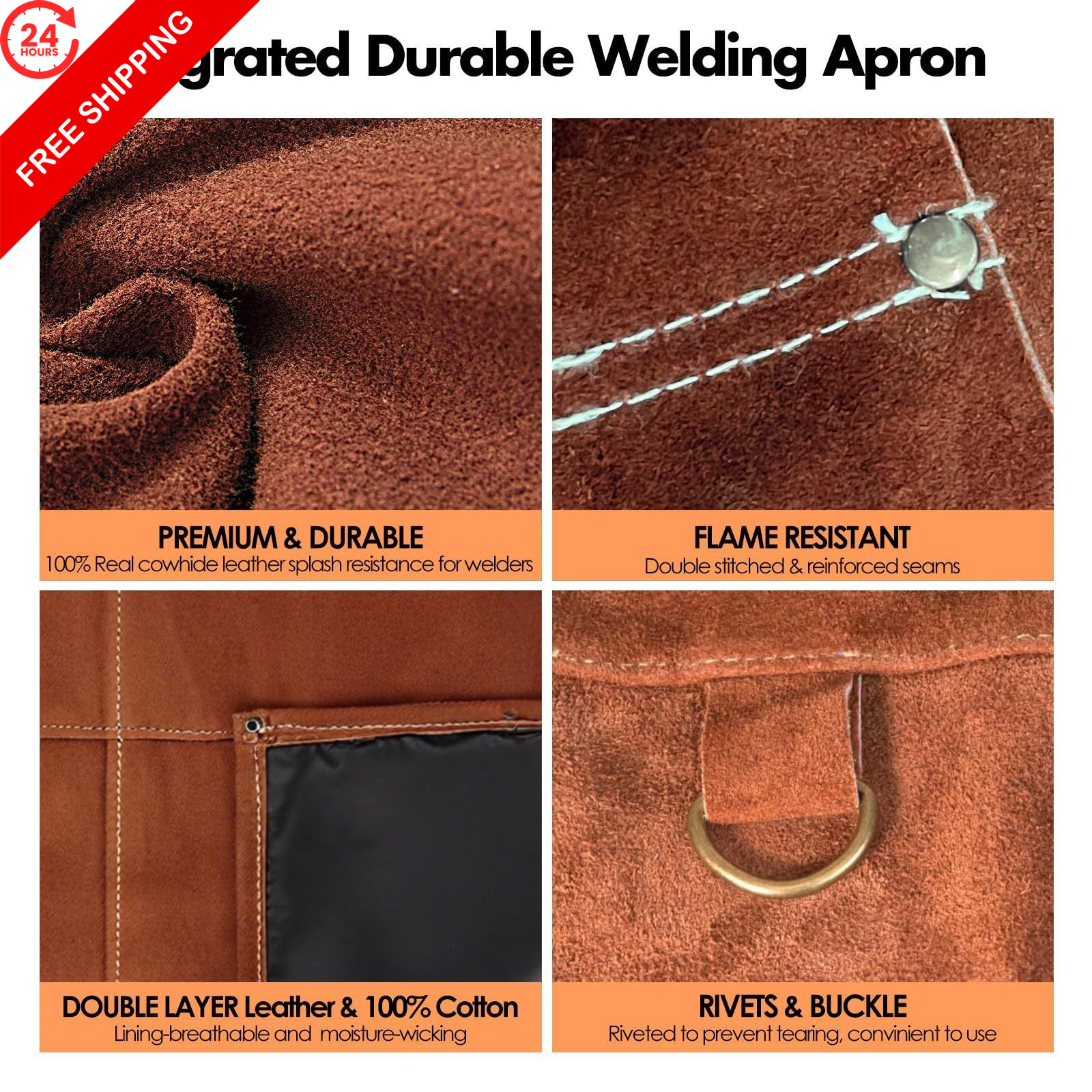 MIGVAN Leather Welding Work Apron 24″ X 36″ with 9 Tool X 36″, Brown