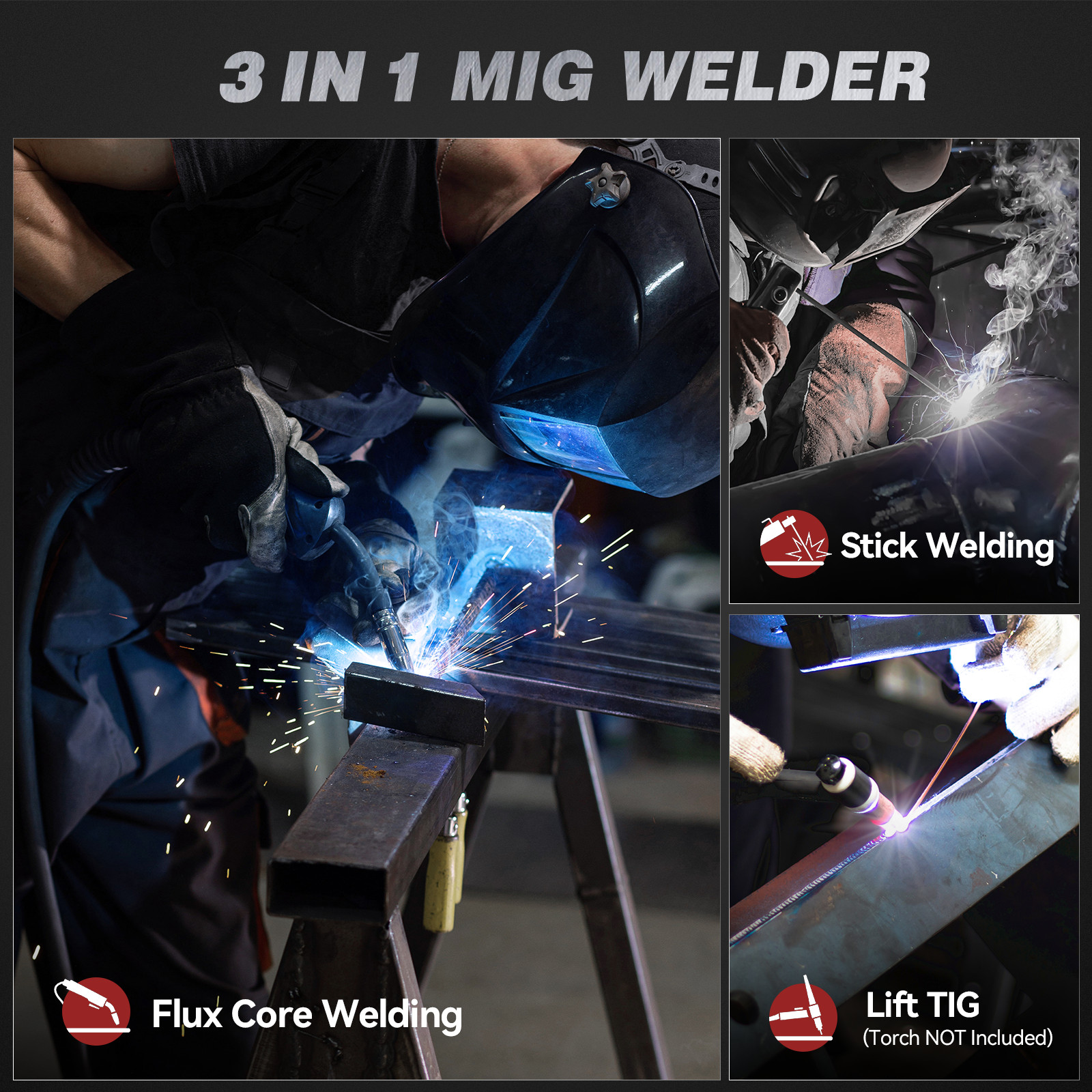 ARCCAPTAIN iControl MIG145 Pro Flux Core MIG Welder Stick/Lift TIG & TIG Torch🔥