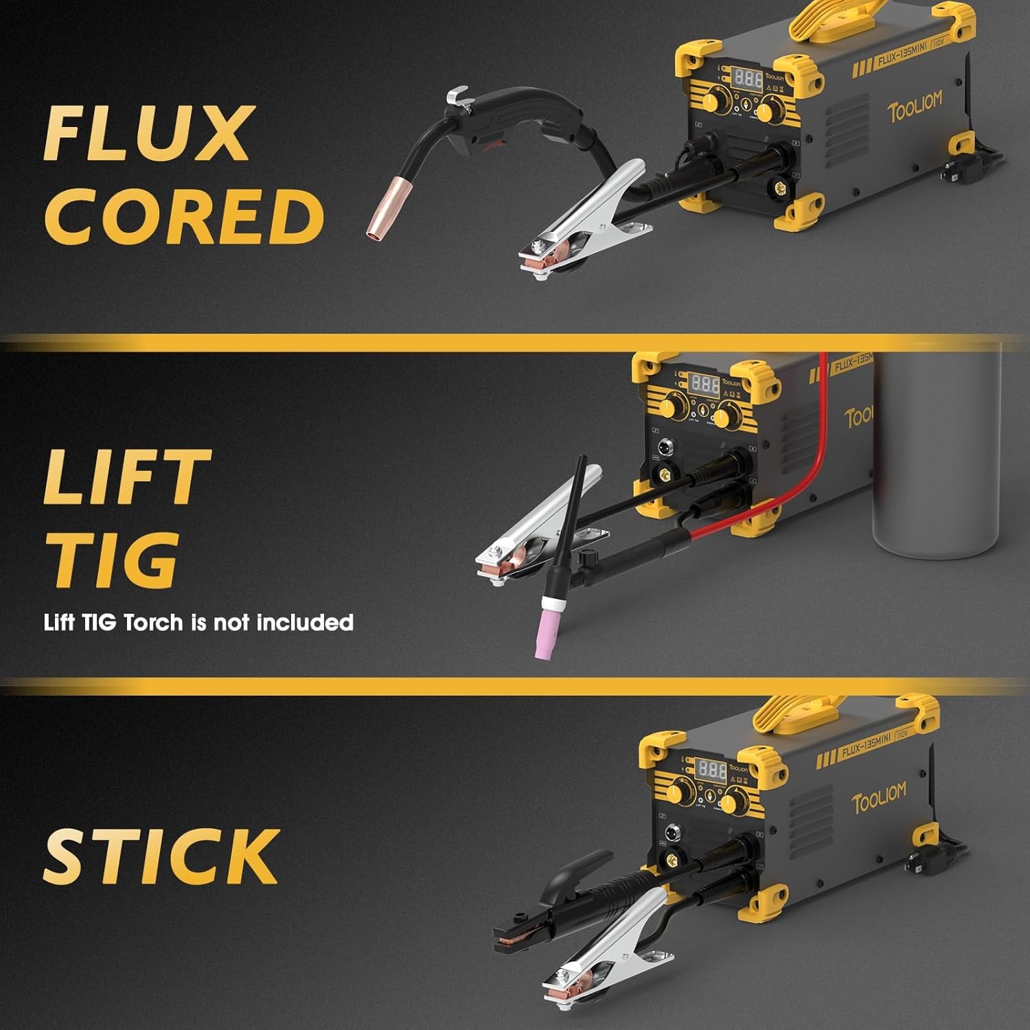 110V 135A Flux Core MIG Welder 3 in 1 Lift TIG Stick Portable Gasless