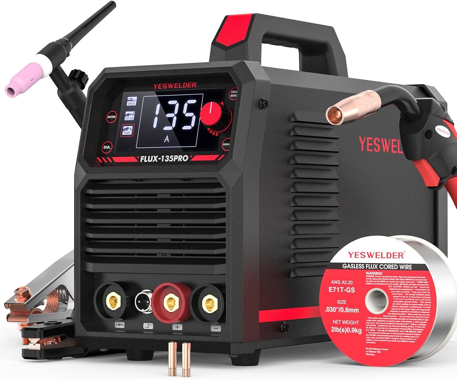 135A 110V 3-in-1 MIG/Lift TIG/Stick Welder IGBT Inverter Flux Core Gasless