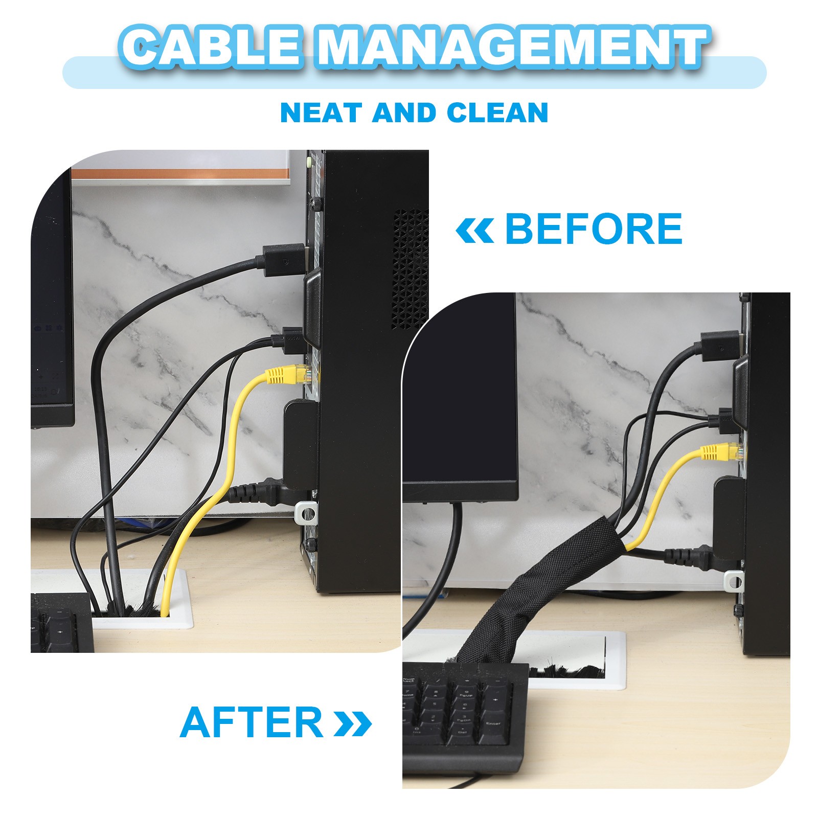 6.6 Ft x 4.13″ Cable Sleeve Hook and Loop Fastener Wire Manager Cord Protector