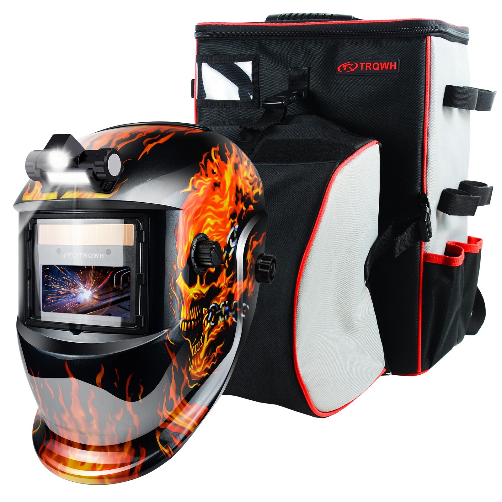 TRQWH True Color Welding Helmet Auto Darkening Light Solar & Welding Backpack