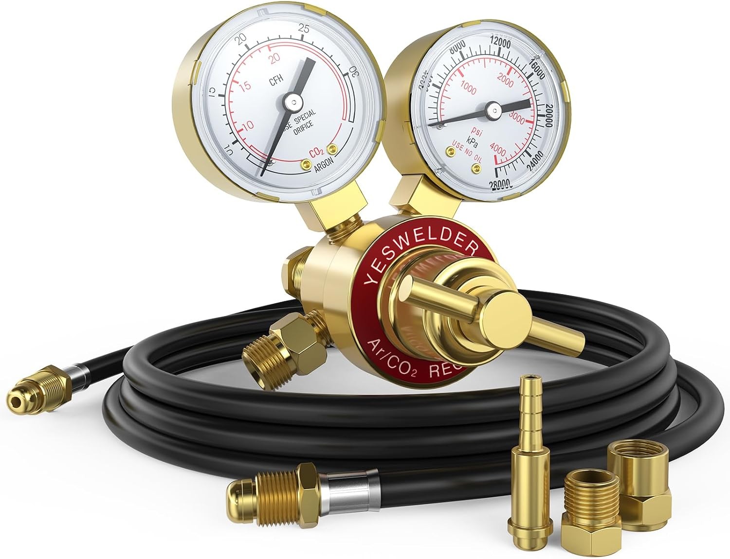 Argon CO2 Regulator 0-4000 PSI CGA580 0-30 CFH with 8.2 ft Hose