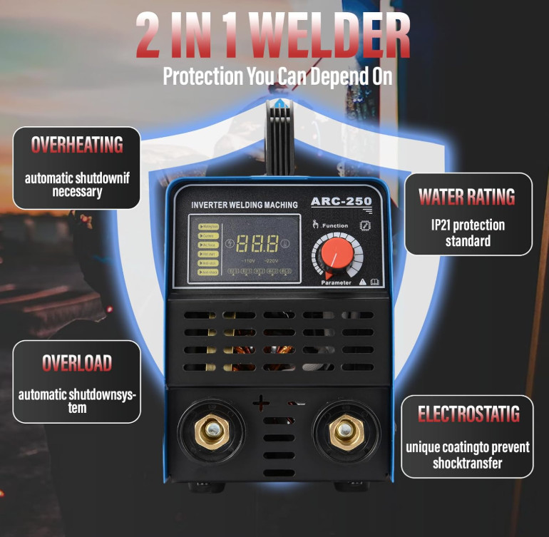 Soldadora 250A 110/220V ARC/Lift TIG con control sinérgico e inversor IGBT,Nuevo
