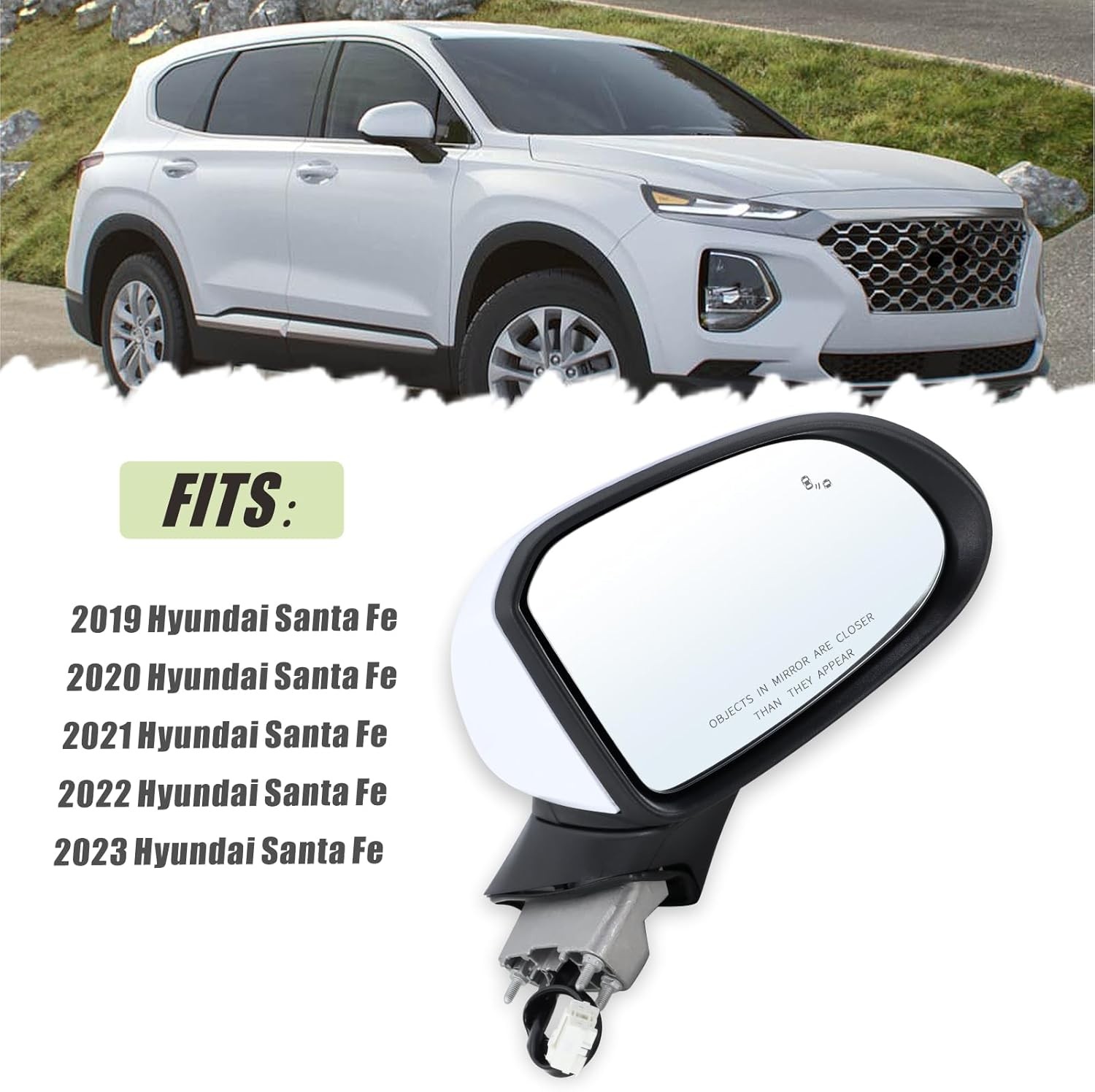 Right Passenger Side Mirror Compatible with 2019 2020 2021 2022 2023 Hyundai San