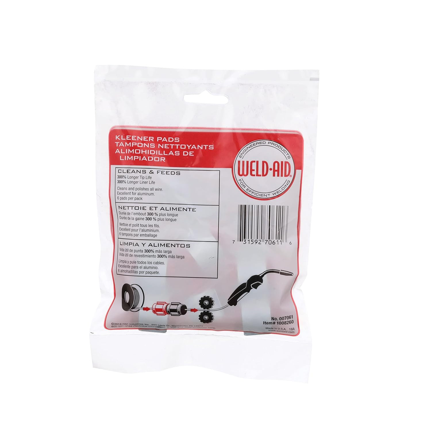 Weld-Aid 7061 Lube-Matic Wire Kleener Pad Red Pack of 6 Welding Cleaner