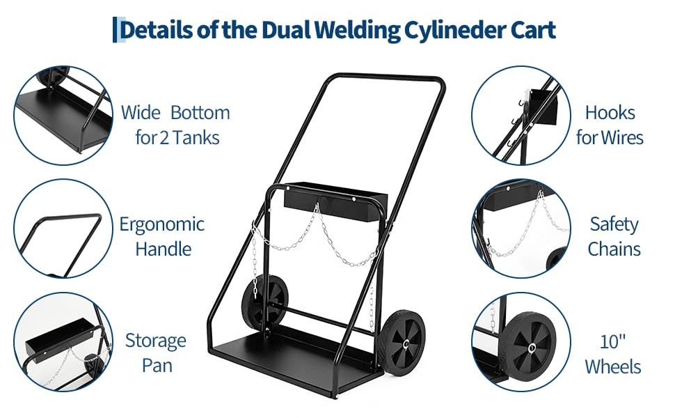 Heavy Duty Welding Cart, Carbon Steel Rolling Welder Cart, 220 Lbs Capacity