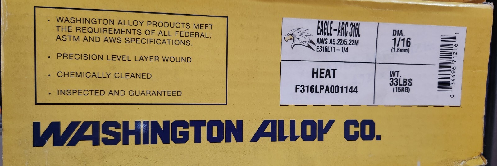 Washington Alloy Eagle-ARC 316L-E316LT1-1/4, 1-16 (1.6mm) Dia., 33 lb. Box