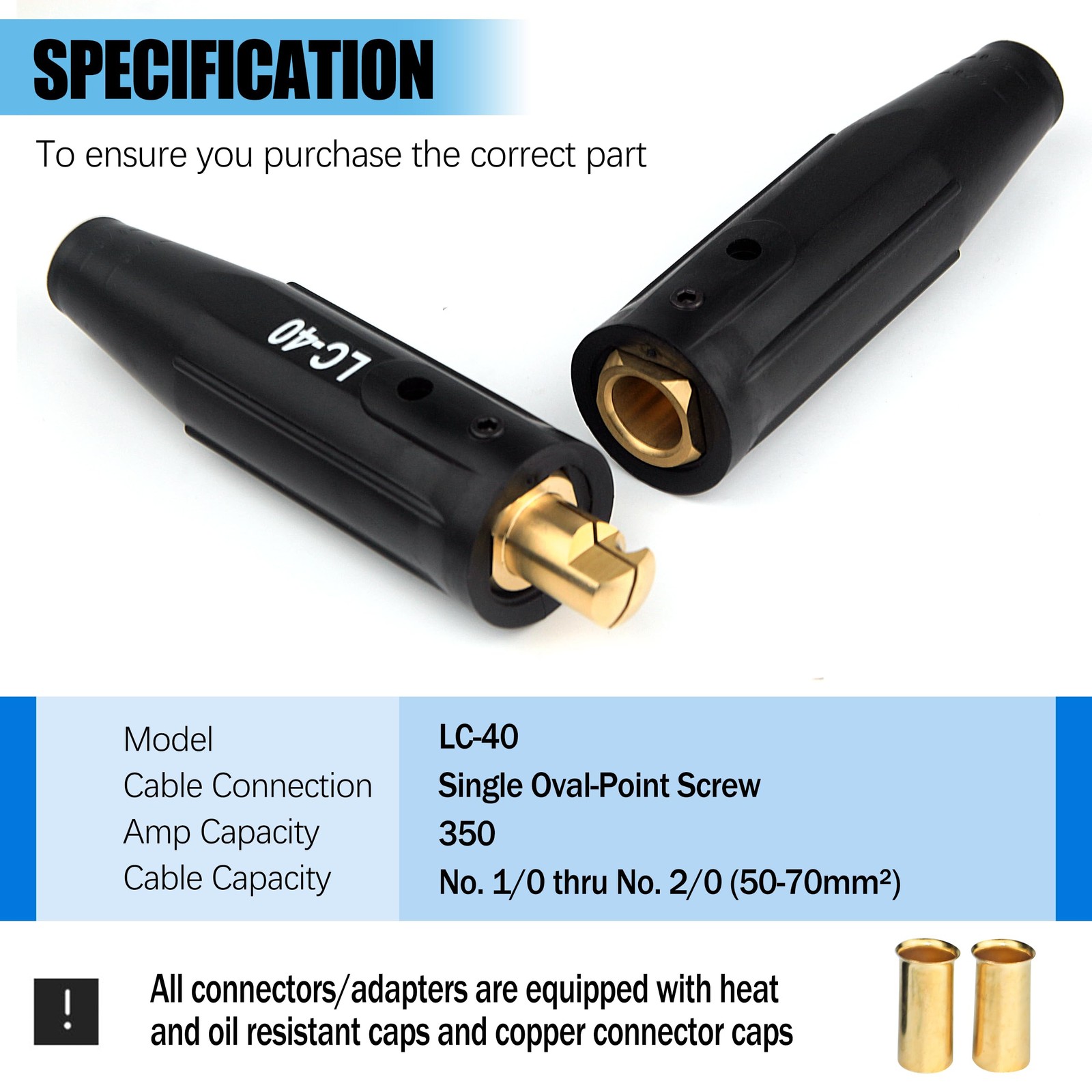 2 Pack LC-40 Cable Connector Set (2 Male / 2 Female), Welding Lead Connectors