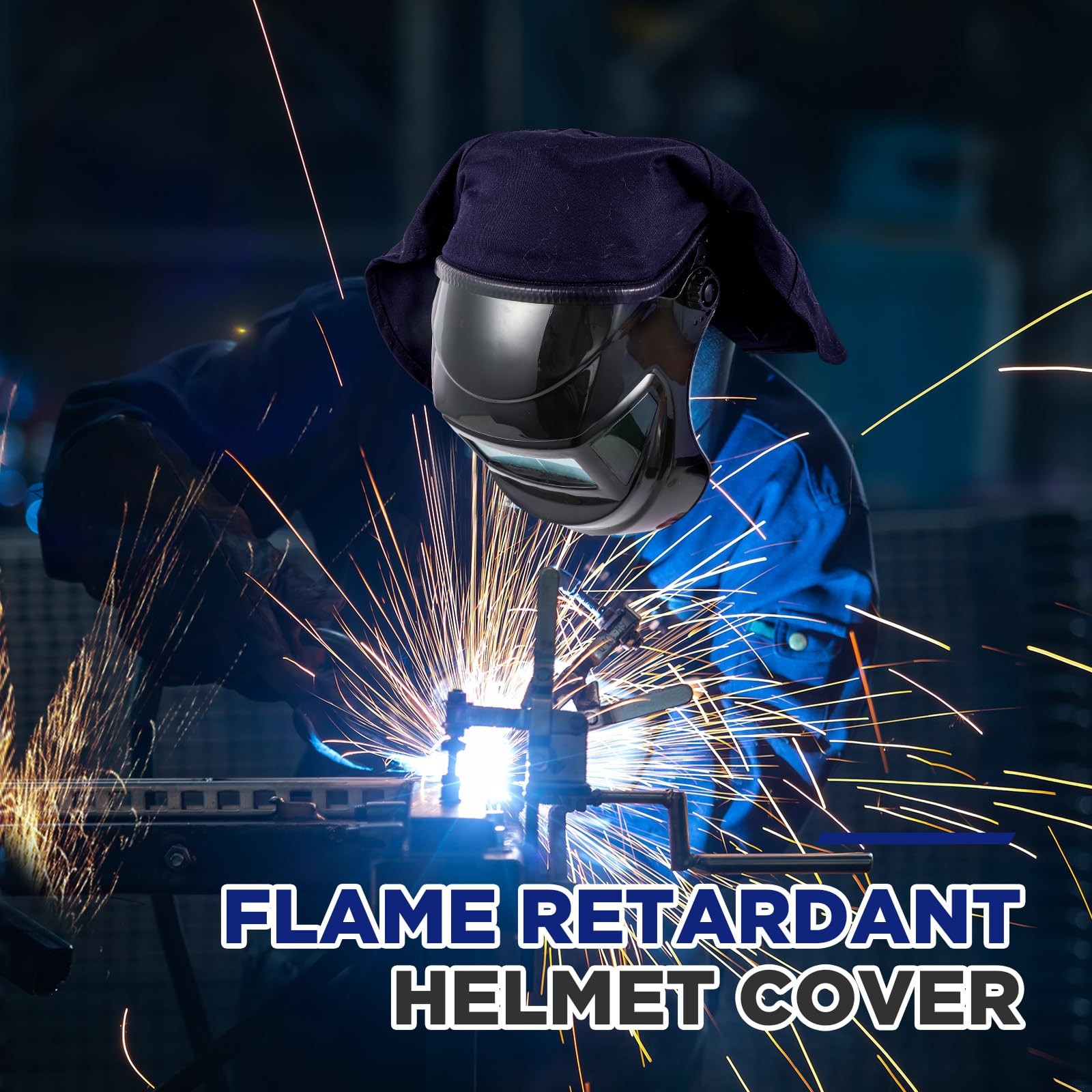 Jecery Welding Helmet Cover Fr Cotton Bib Extended Navy Blue