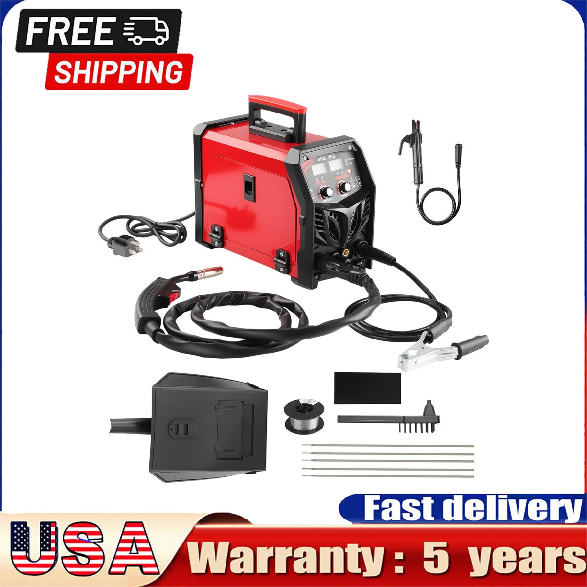 250A MIG Welder 110V Gas/Gasless Flux Core Stick Lift Tig Welding MIG