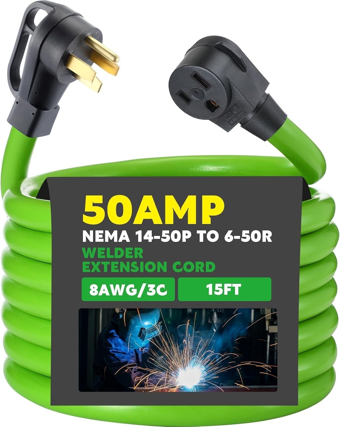 50 Amp NEMA 14-50P to 6-50R Adapter Cord – Durable 15FT Power Cable for Welders