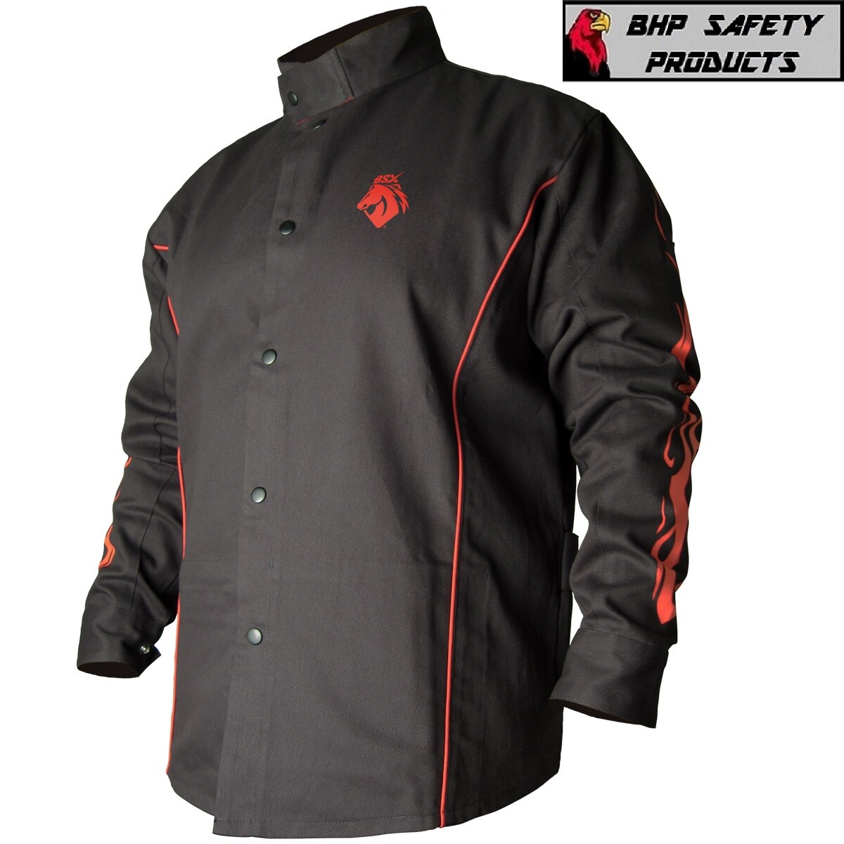 Revco Black Stallion BSX BX9C Black FR Welding Jacket with Red Flames (SM – 4XL)
