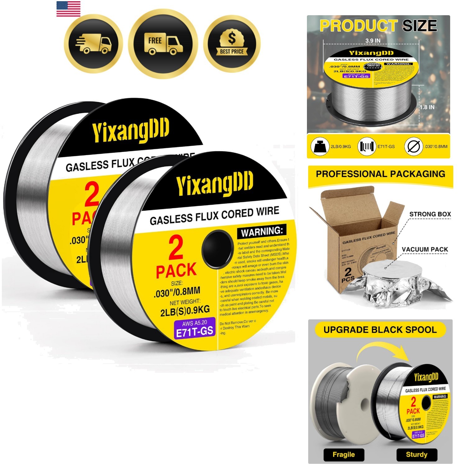 2 Packs 030 Flux Core Welding Wire, E71T- Gasless Mild Carbon Steel Mig Weldi…