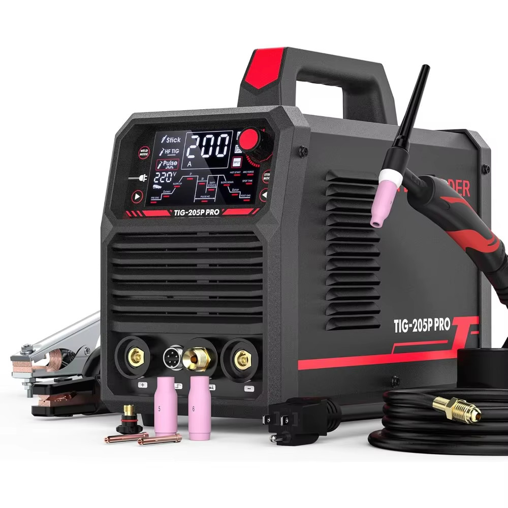 205A AC/DC 110/220V Aluminum TIG Welder with Pulse LED Display Welding Machine