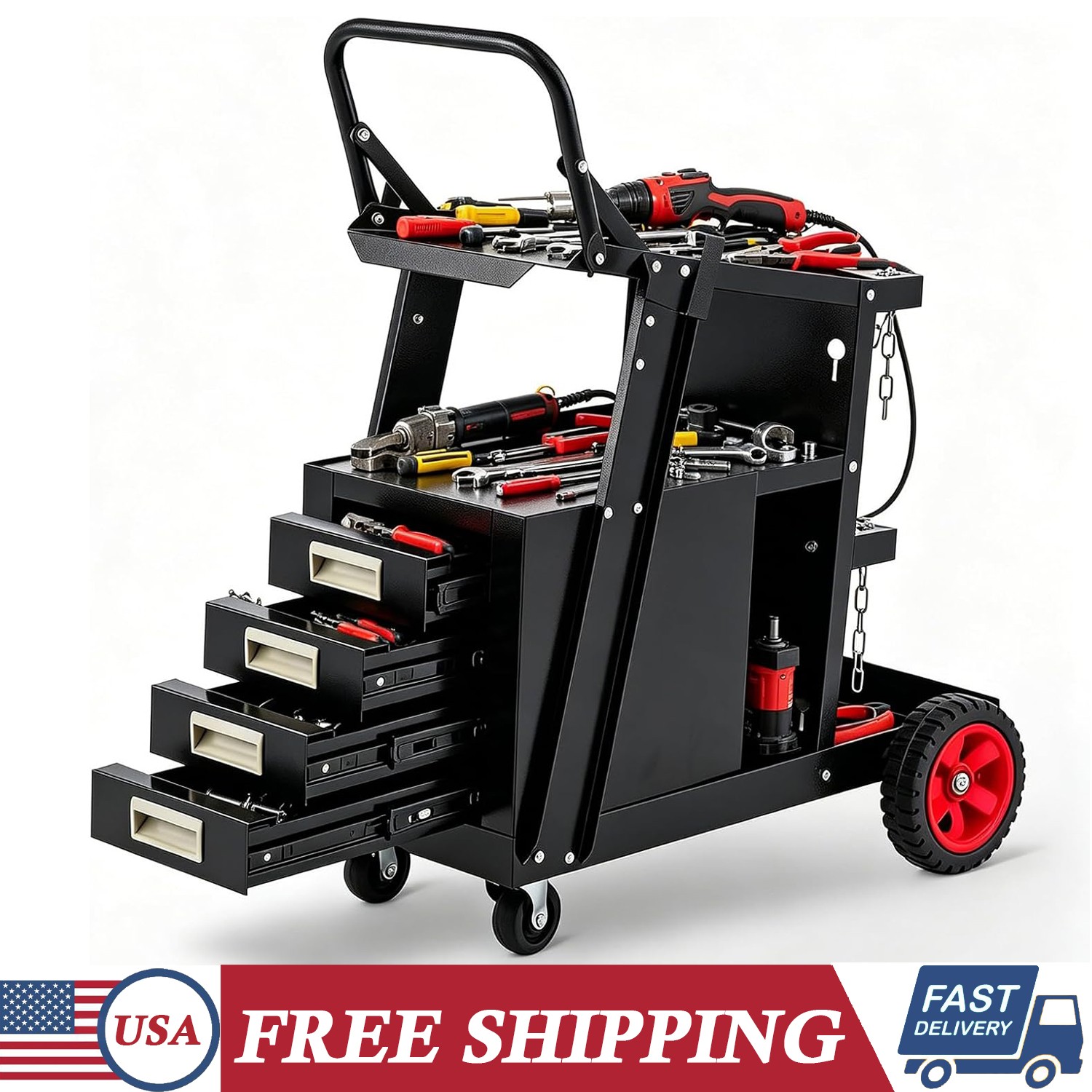 Welding Cart 4 Drawers Utility Welder Cart on Wheels for MIG TIG & Plasma Cutter