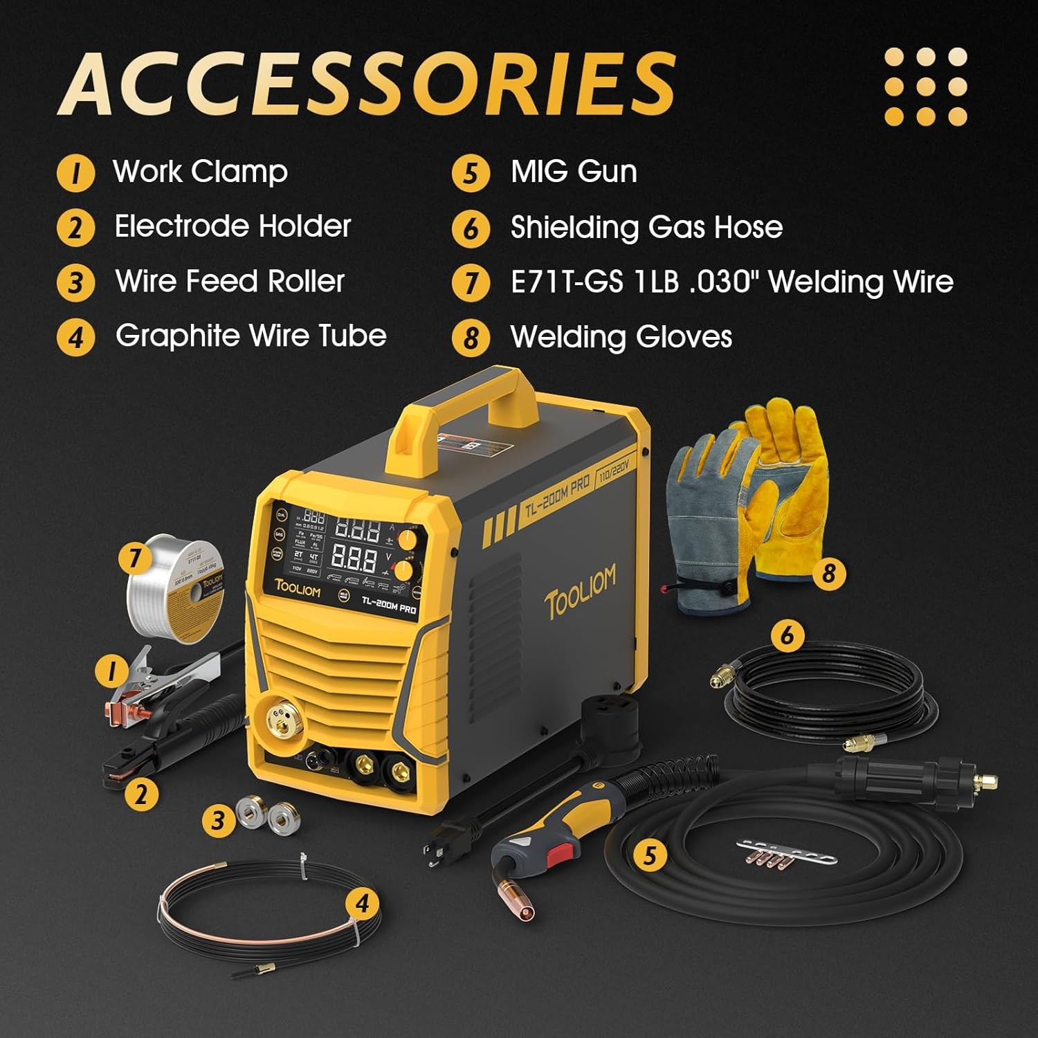 200A MIG Welder, Gasless/Gas MIG/Lift TIG/Stick 110/220V IGBT Welding Machine