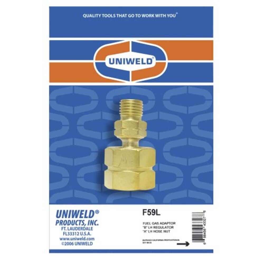 ACETYLENE Gas Adapter “B” LH Regulator to “A” LH Hose Nut, Part# F59L
