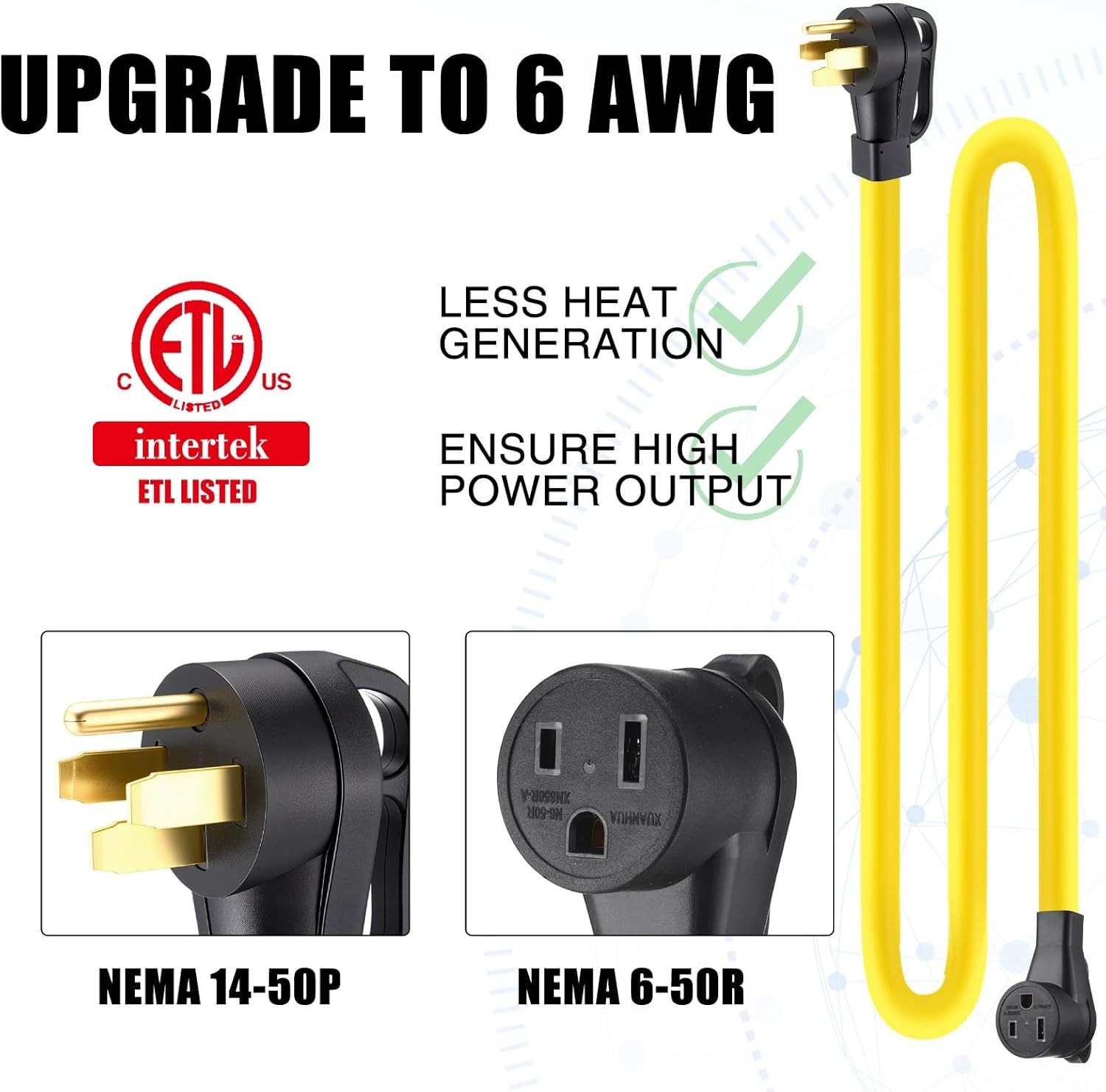 10FT 50A Welder Extension Cord NEMA 14-50P to 6-50R Adapter 250V ETL Listed