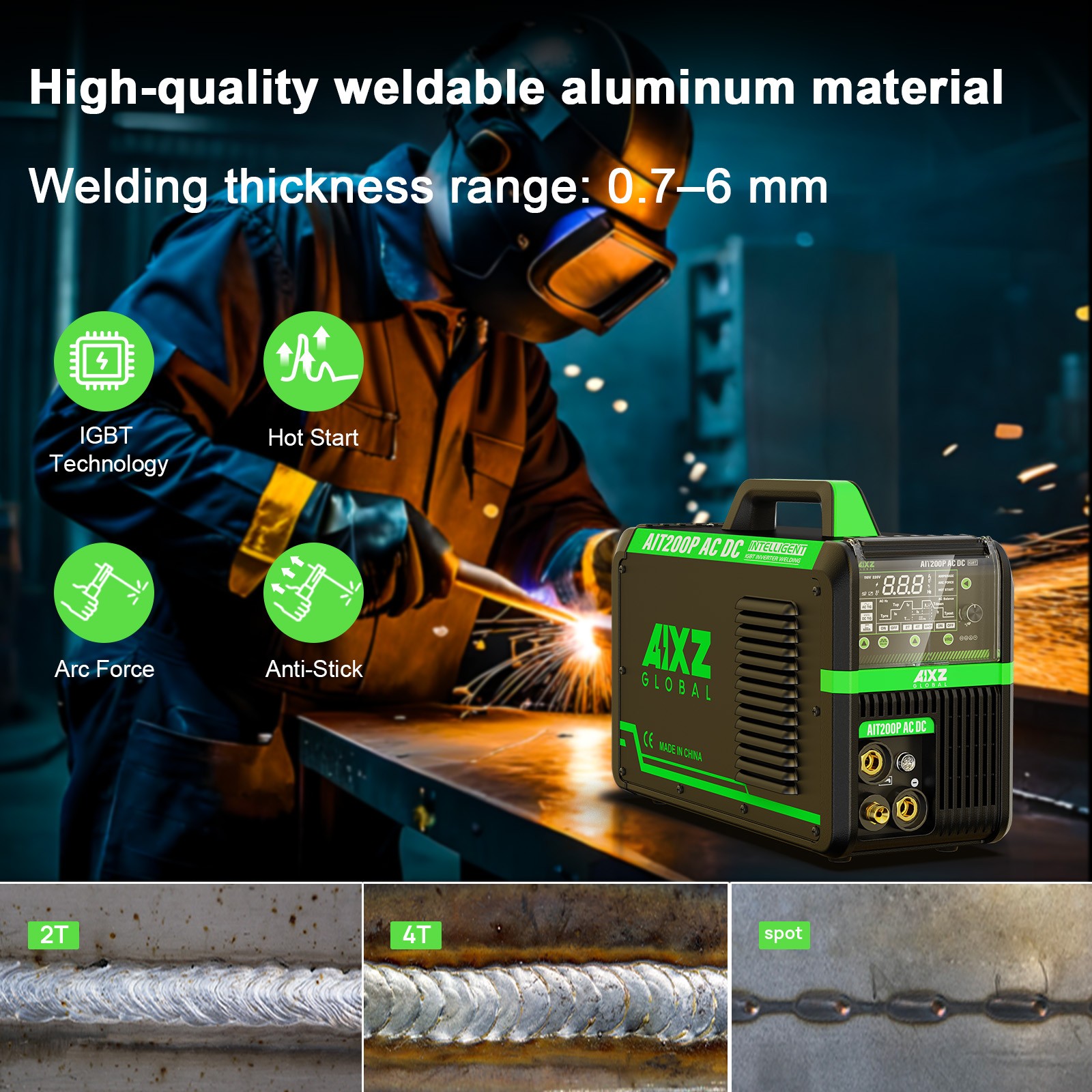 AIXZ 200A Aluminium AC DC 5IN1 TIG Welder Pulse Spot HF TIG/MMA Welding Machine
