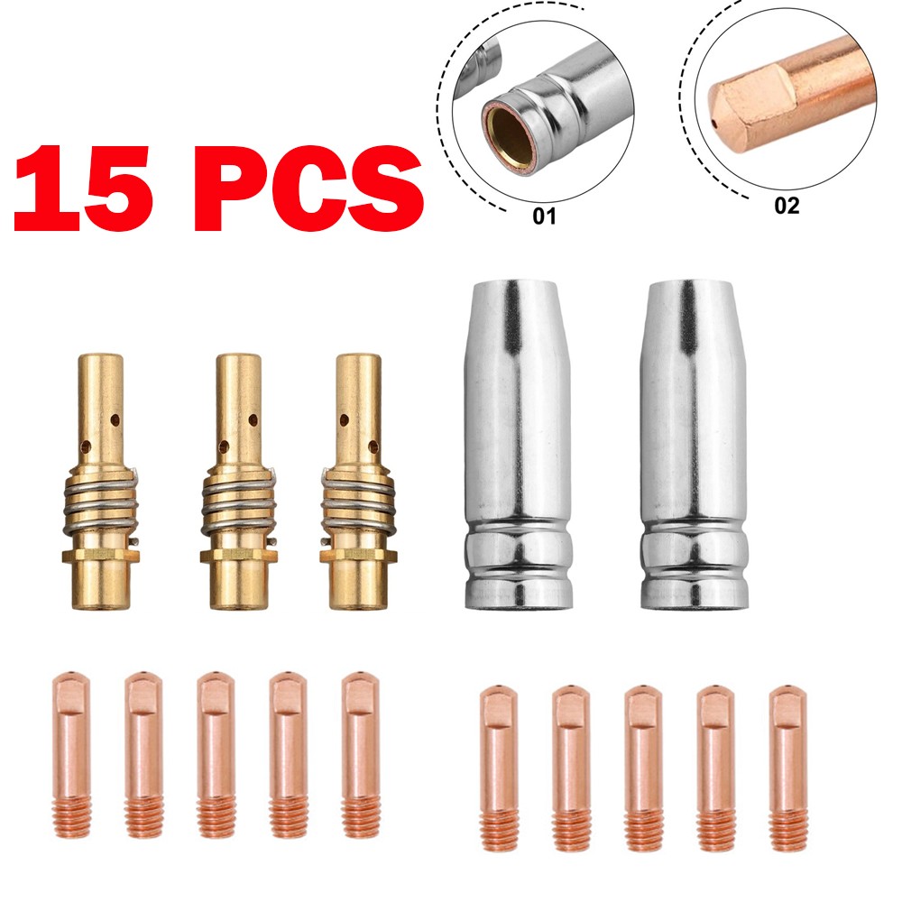 15PCS For MIG Welder New Welding Torch Parts Kit Contact Tips For Binzel 15AK