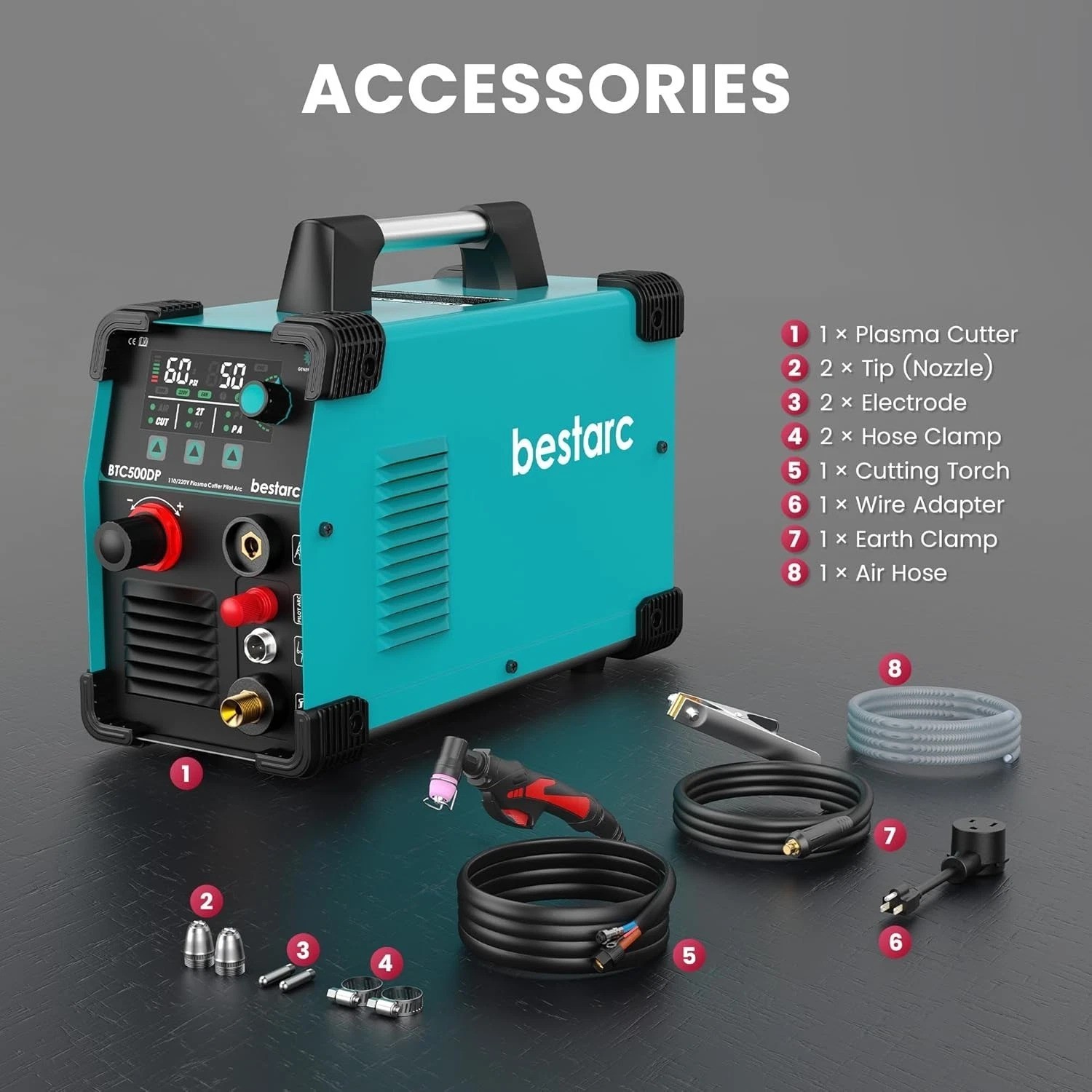 Versatile 50A Plasma Cutter with LED Display & Built-In Air Sensor for Easy Cuts