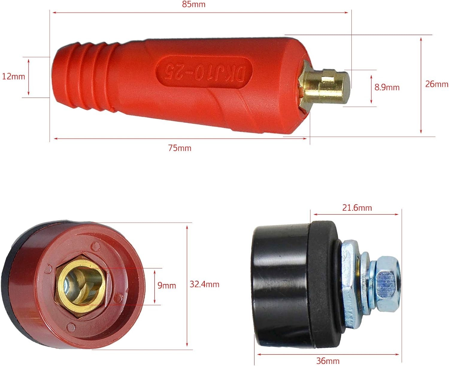 RIVERWELD TIG Welding Cable Panel Connector Plug & Socket Set DKJ10-25 & DKZ10-2