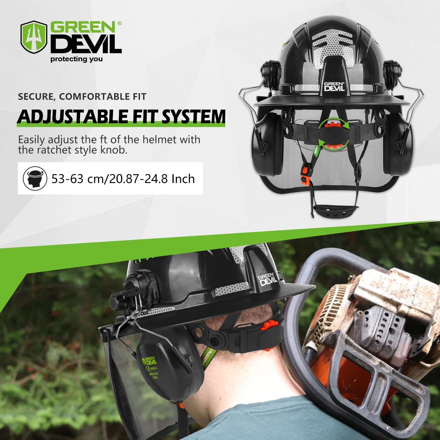 GREEN DEVIL One Size, Black with Clear Built-in Visor and Mesh Face Shield