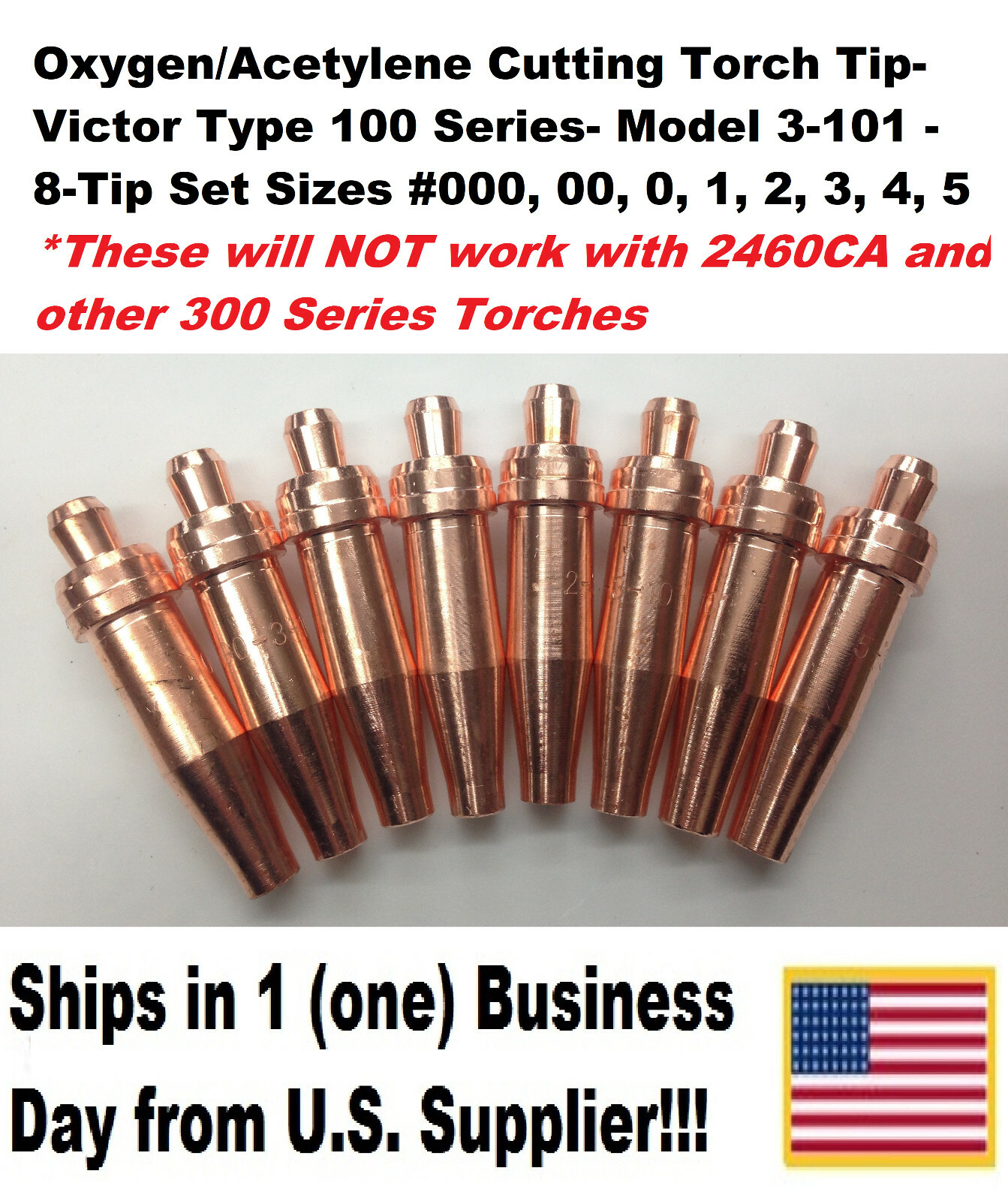 Oxygen/Acetylene Cutting Torch Tips – Victor Type 100 Series- 3-101 -8 Tip Set
