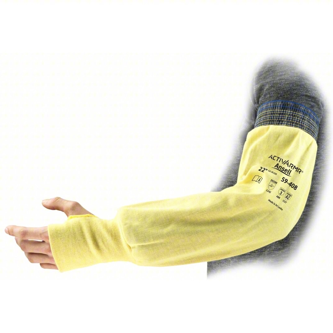 12 Sleeves Ansell Made W/ Kevlar FR Yellow Sleeve 22″ Sleeves W/ Thumb Hole