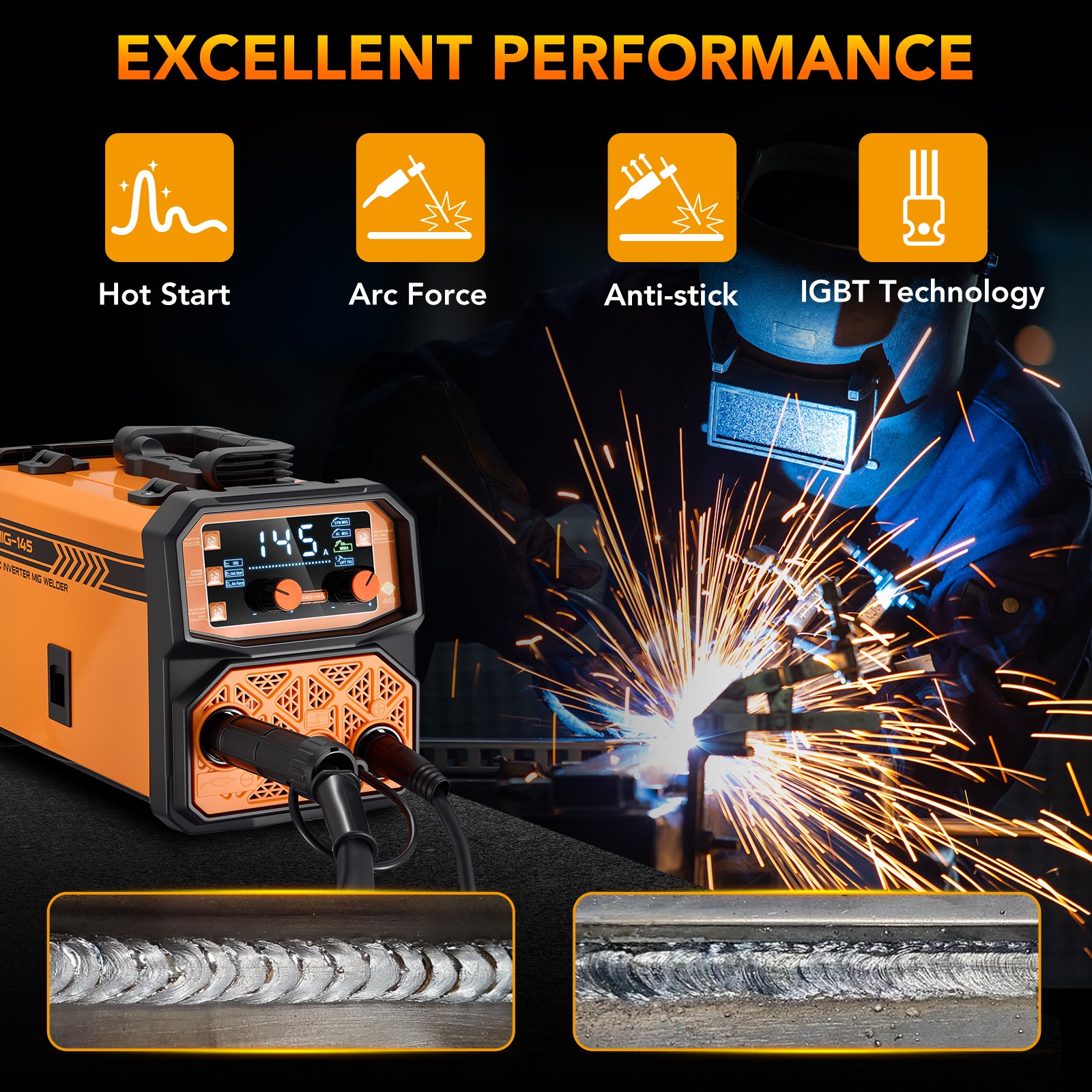 Portable 145A MIG Welder 110V 3 Functions Flux Core Stick Lift TIG for Home
