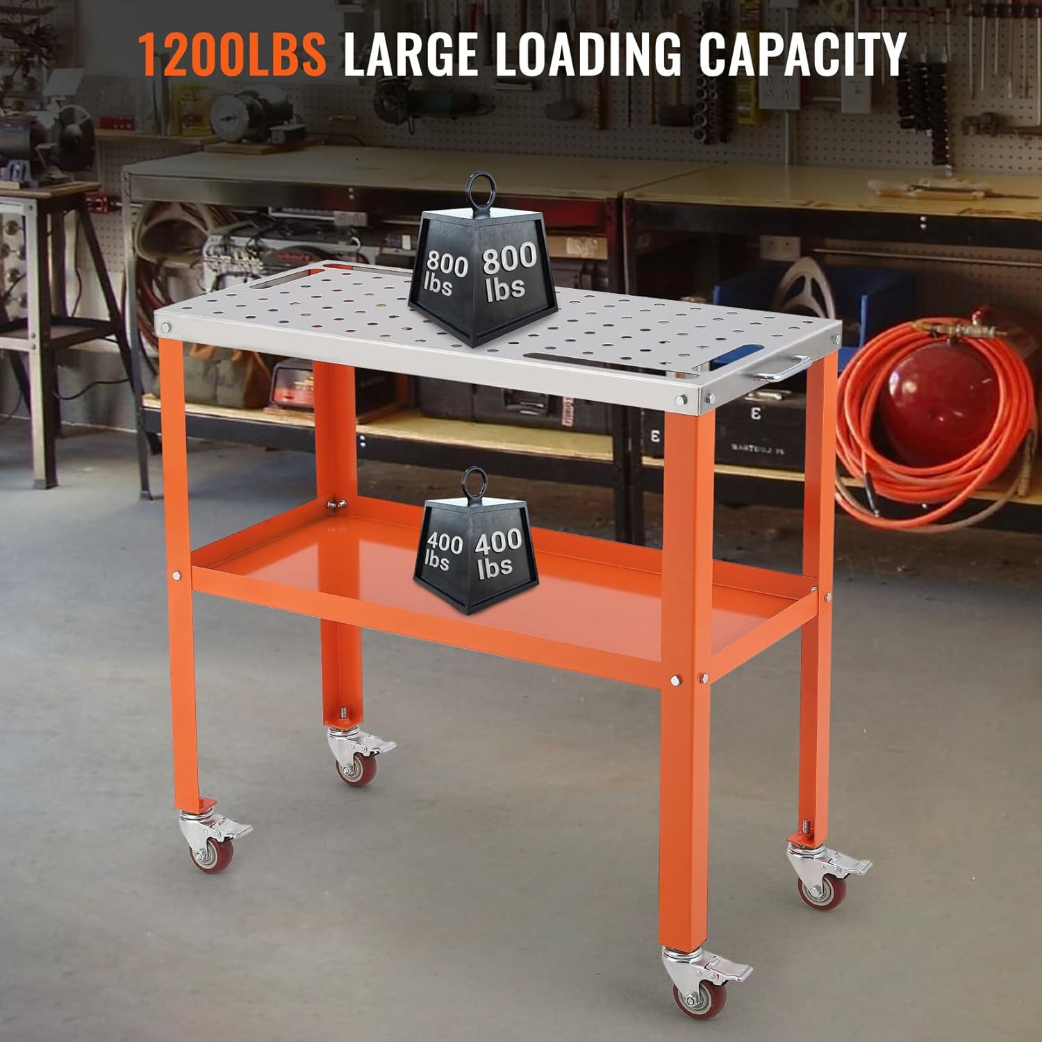 36″ x 18″ Welding Table 1200lbs Heavy Duty Steel Workbench Portable Welding Cart
