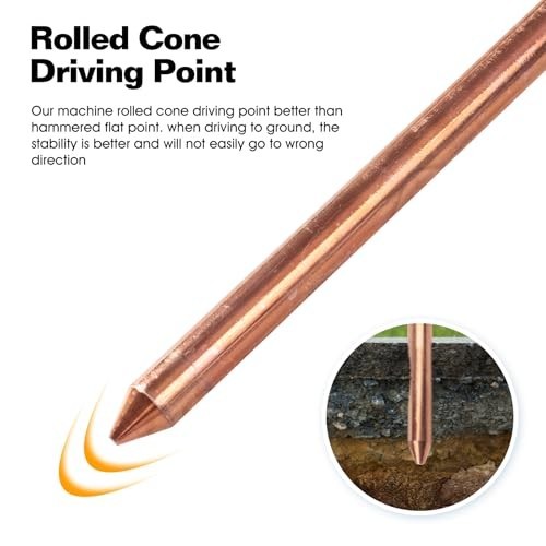 Copper Ground Rod 3/8 Inch 4 Foot Steel Core with Wire Clamp for Electric Fence